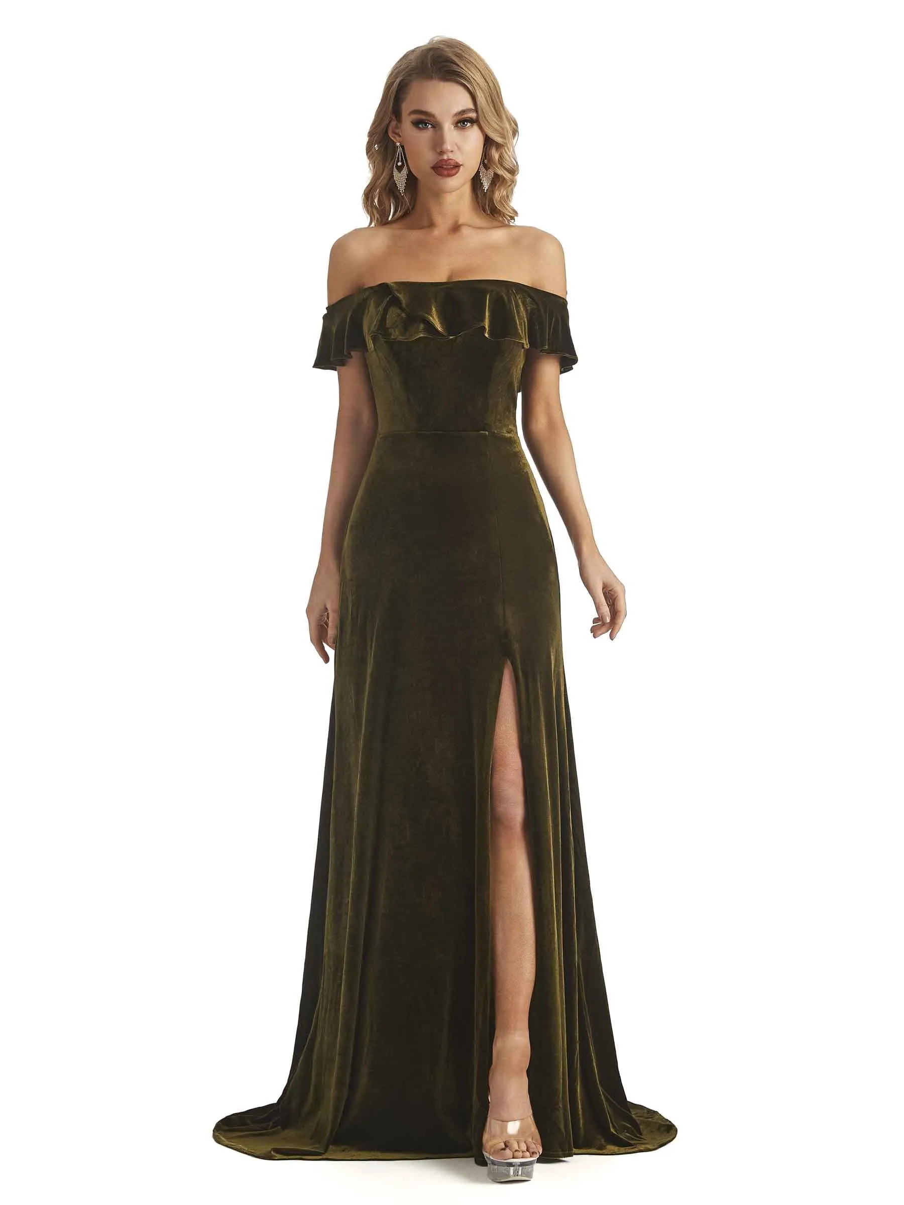 Elegant Sheath Off The Shoulder Velvet Long Wedding Outfits For Women sold by ChicSew