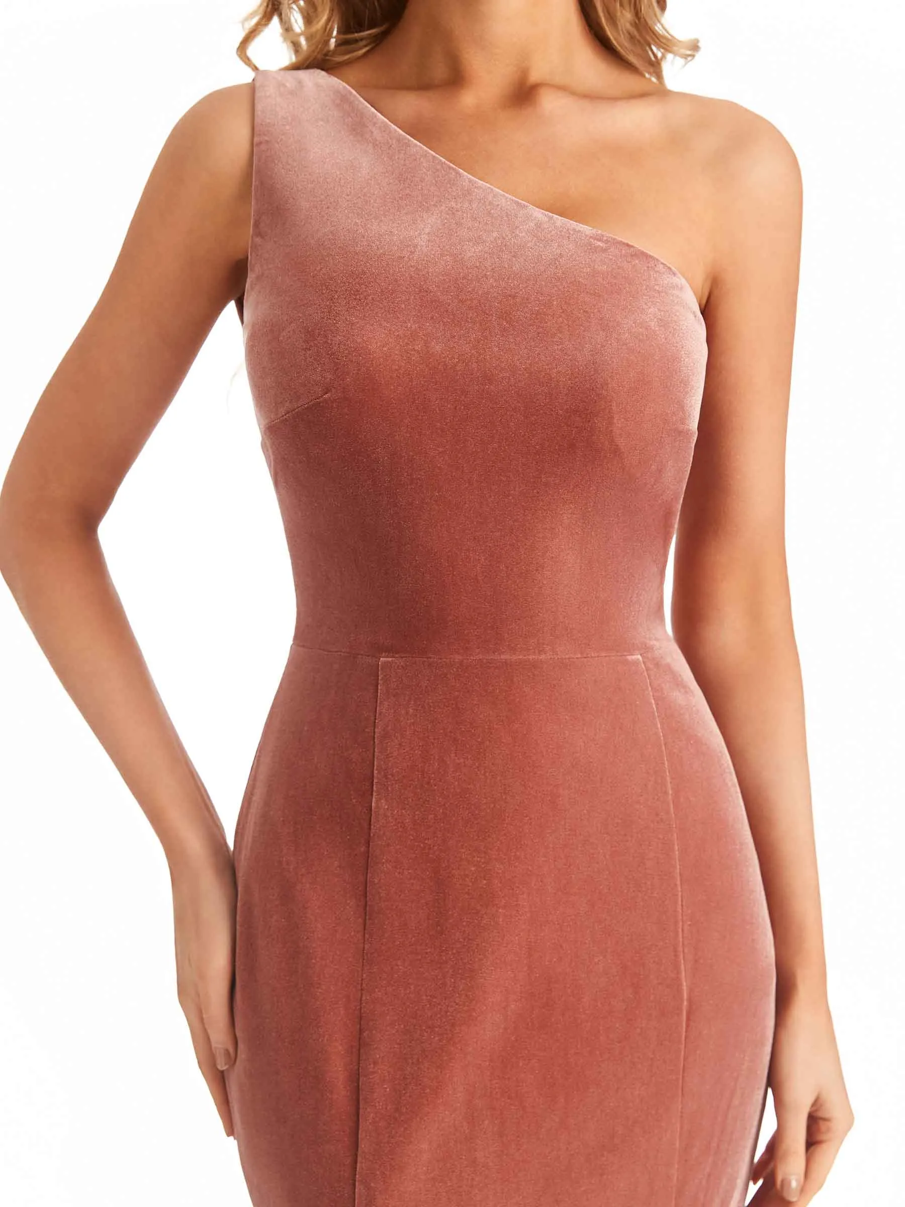 Elegant Mermaid One Shoulder Unique Velvet Long Bridesmaid Dresses sold by ChicSew product image thumbnail 2