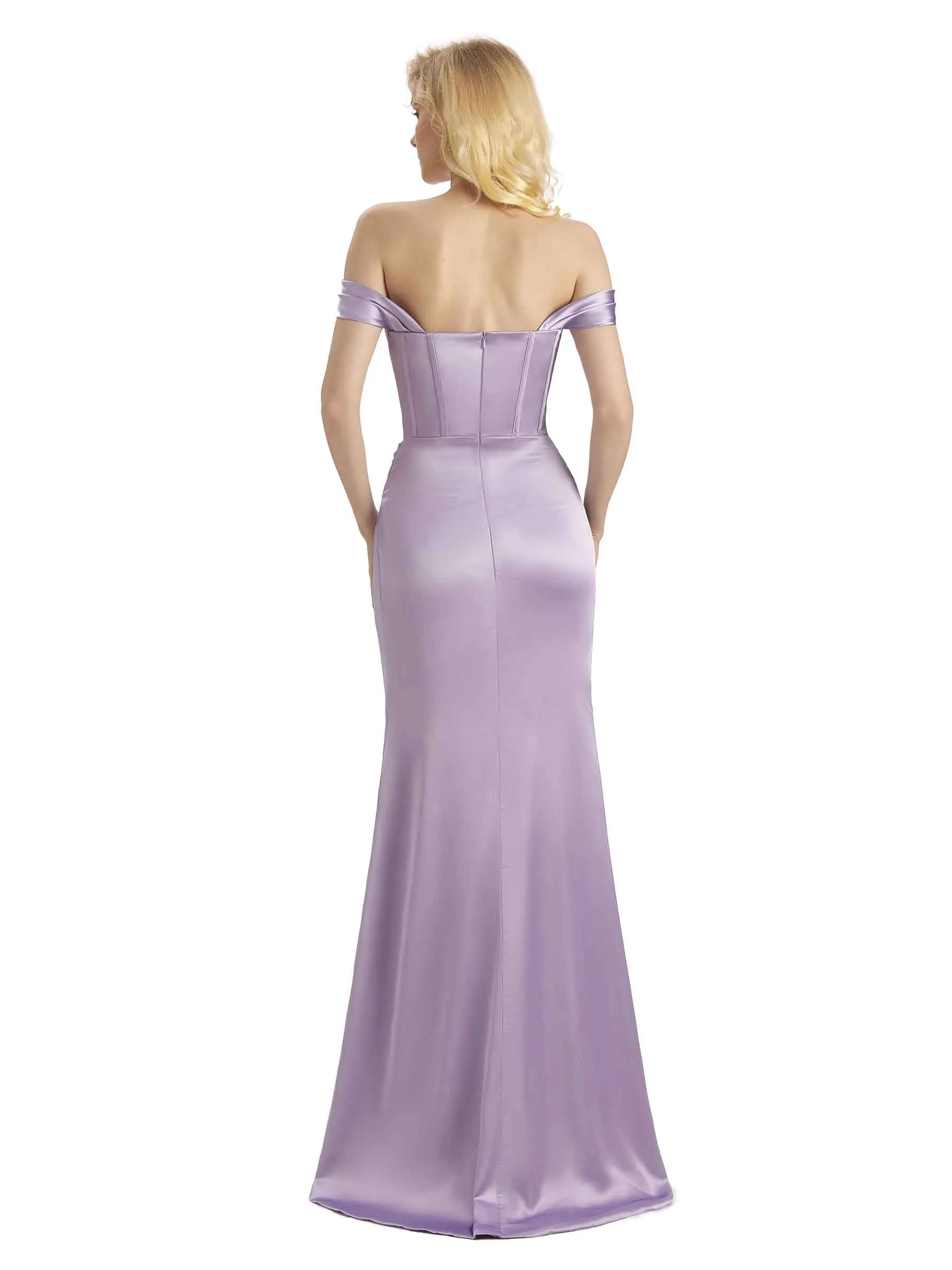 Sexy Soft Satin Side Slit Off The Shoulder Mermaid Long Prom Dresses Online sold by ChicSew product image thumbnail 3