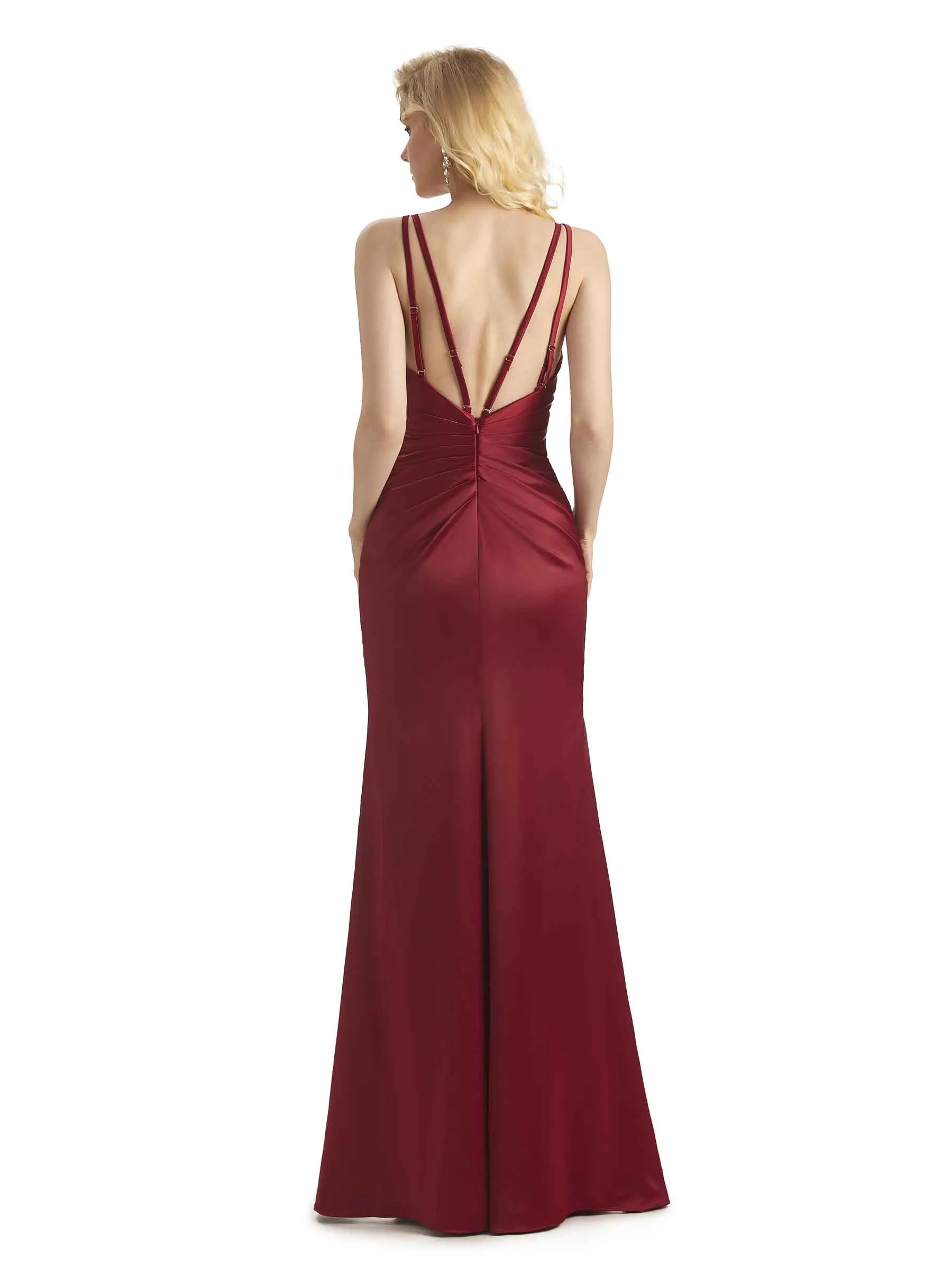 Sexy Silky Spaghetti Straps Side Slit Satin Long Formal Prom Dresses Online sold by ChicSew product image thumbnail 3