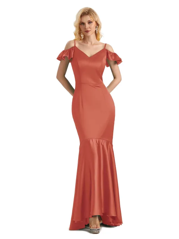Sexy Soft Satin Cold Shoulder High Low Mermaid Mermaid Formal Prom Dresses sold by ChicSew