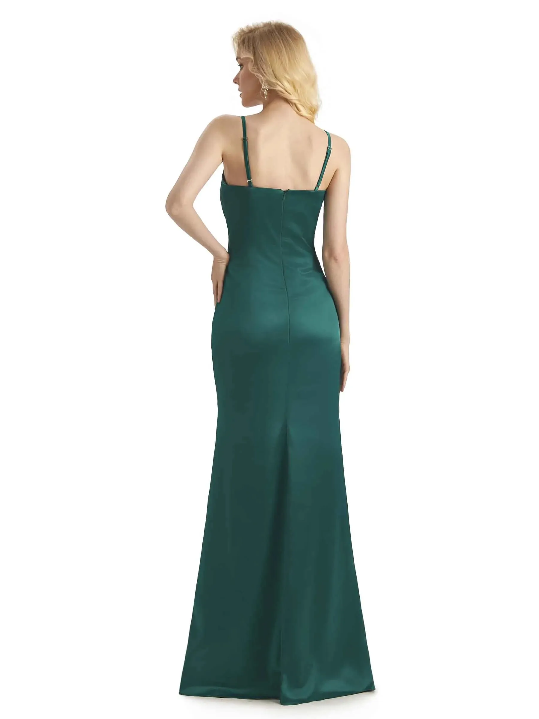 Sexy Soft Satin Side Slit V-neck Long Mermaid Formal Prom Dresses Online sold by ChicSew product image thumbnail 3