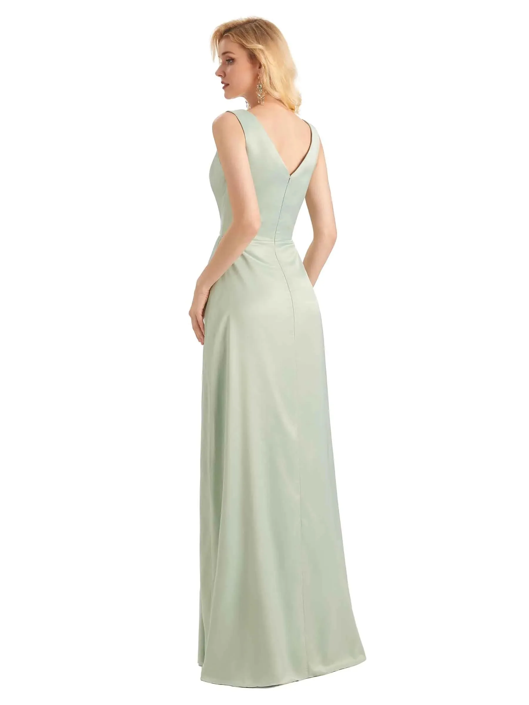 Elegant Soft Satin V neck Wrap Long Satin Prom Dresses 2023 sold by ChicSew product image thumbnail 5