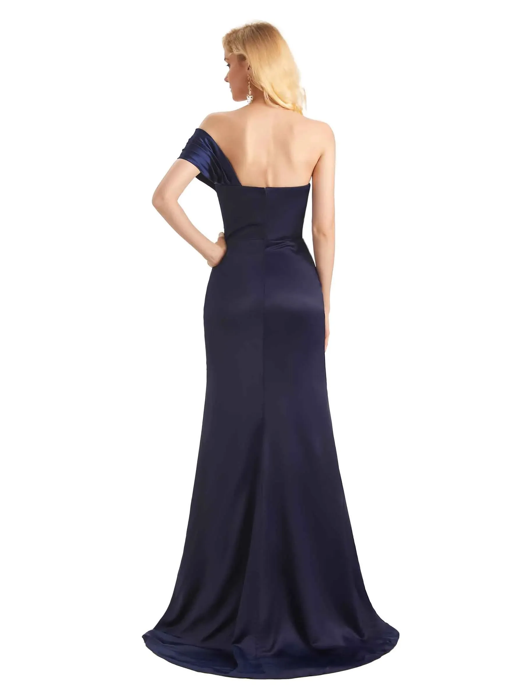 Sexy Side Slit Mermaid One Shoulder Long Satin Formal Prom Dresses Online sold by ChicSew product image thumbnail 3