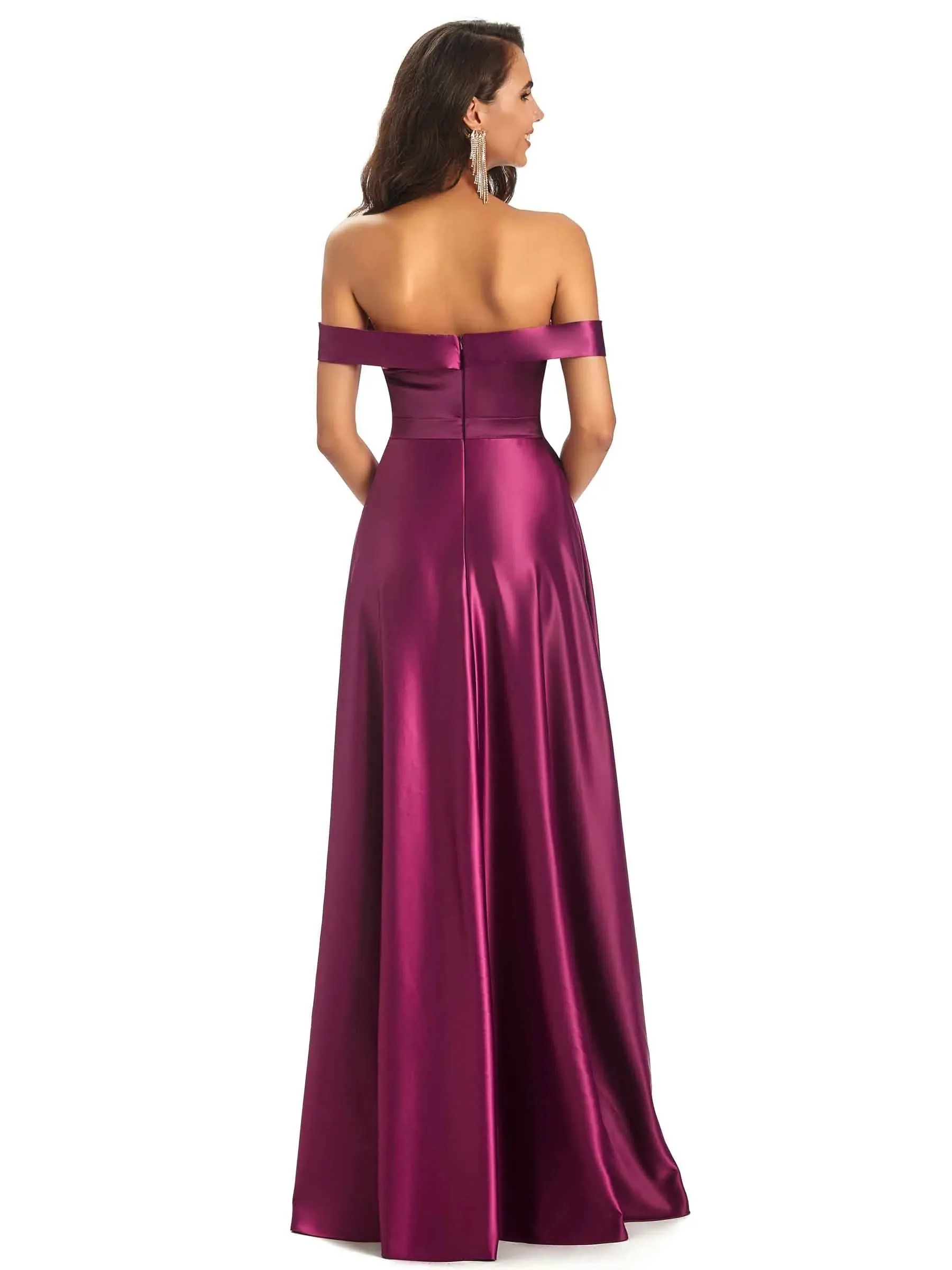 Sexy Soft Satin Off Shoulder A-Line Long Maxi Formal Prom Dresses Sale Online sold by ChicSew product image thumbnail 3