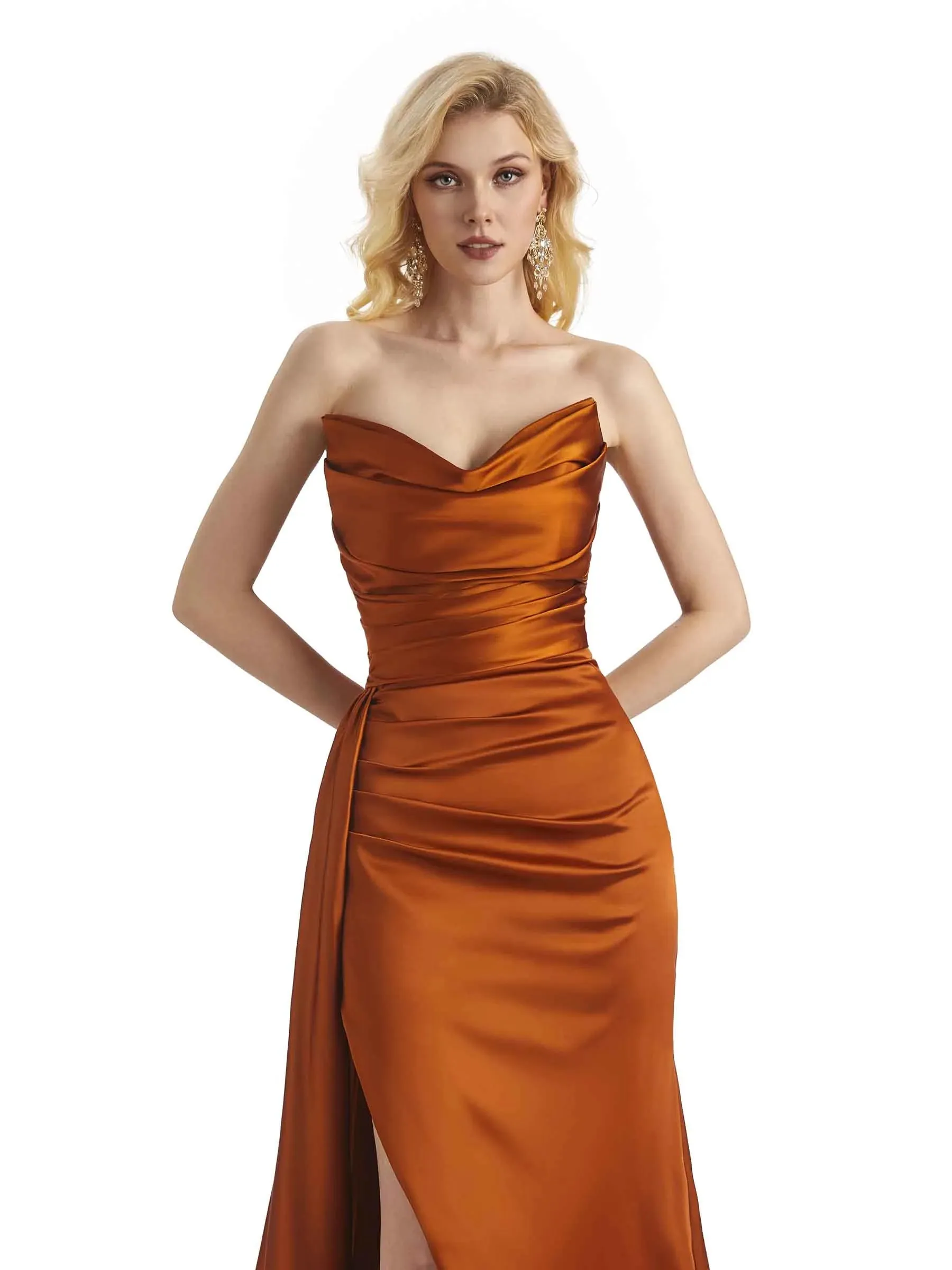 Unique Sweetheart Side Slit Soft Satin Long Mermaid Formal Prom Dresses Online sold by ChicSew product image thumbnail 2