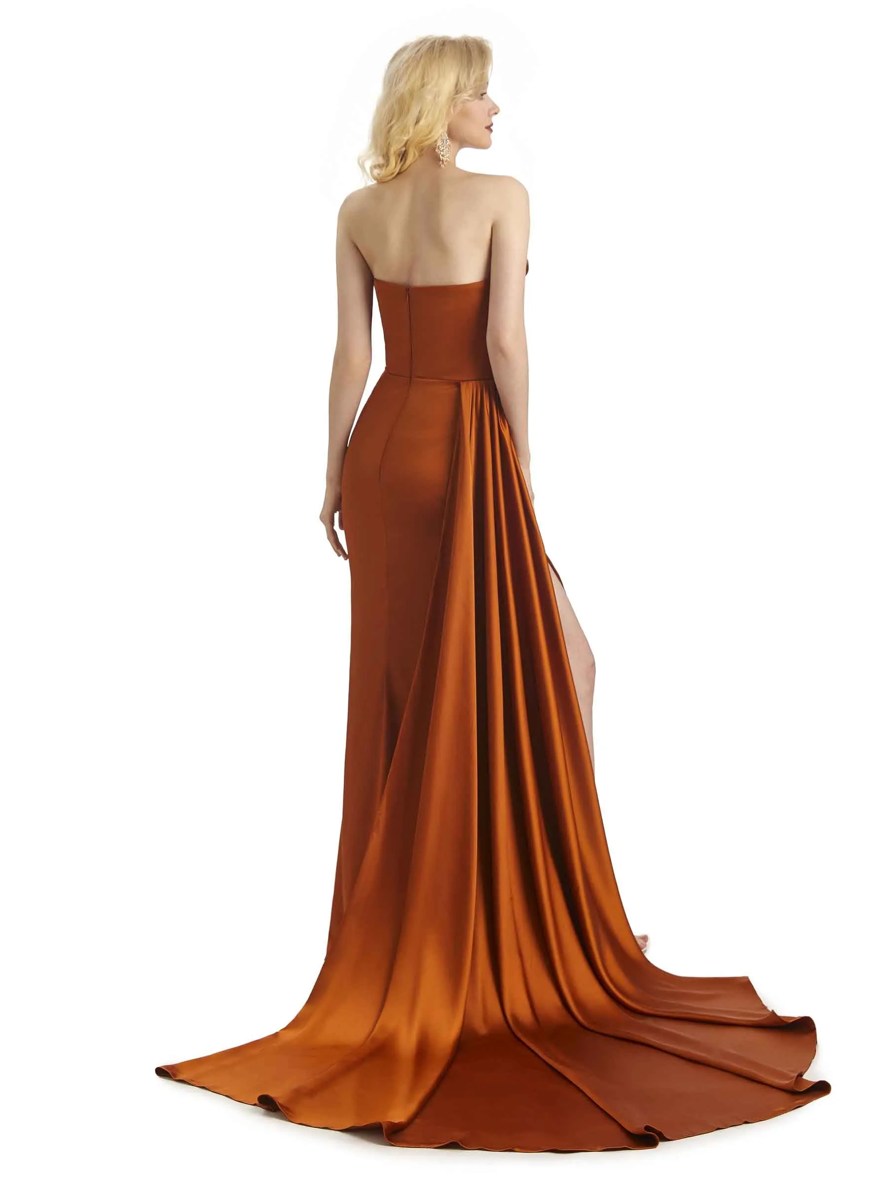 Unique Sweetheart Side Slit Soft Satin Long Mermaid Party Prom Dresses Online sold by ChicSew product image thumbnail 5