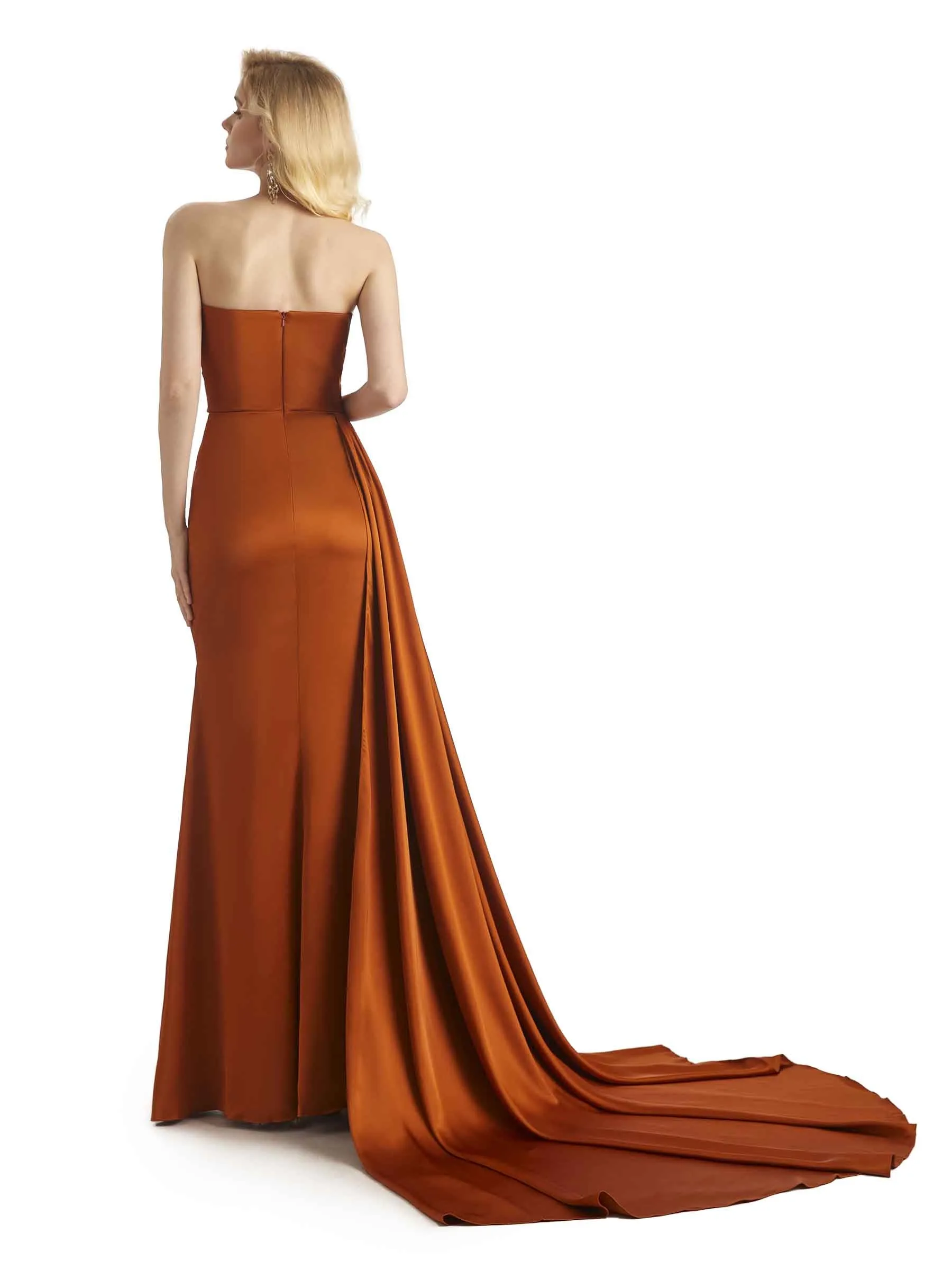Unique Sweetheart Side Slit Soft Satin Long Mermaid Party Prom Dresses Online sold by ChicSew product image thumbnail 3