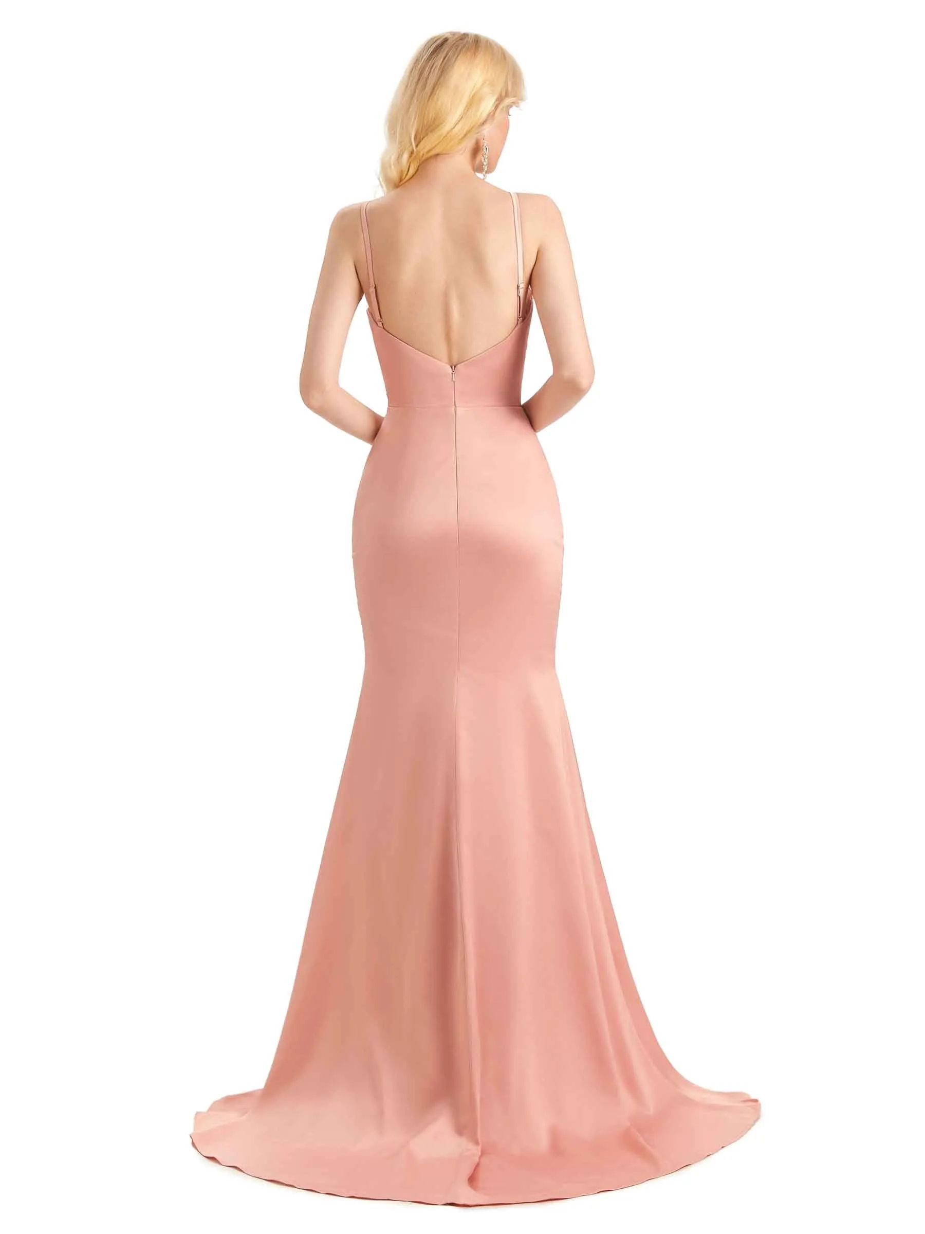 Sexy Side Slit Satin Mermaid V-neck Maxi Long Party Prom Dresses Online sold by ChicSew product image thumbnail 3