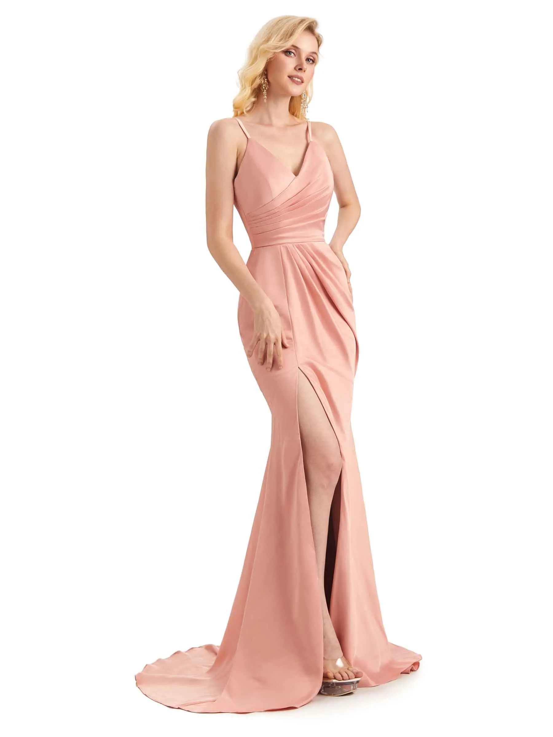 Sexy Side Slit Satin Mermaid V-neck Maxi Long Party Prom Dresses Online sold by ChicSew product image thumbnail 4