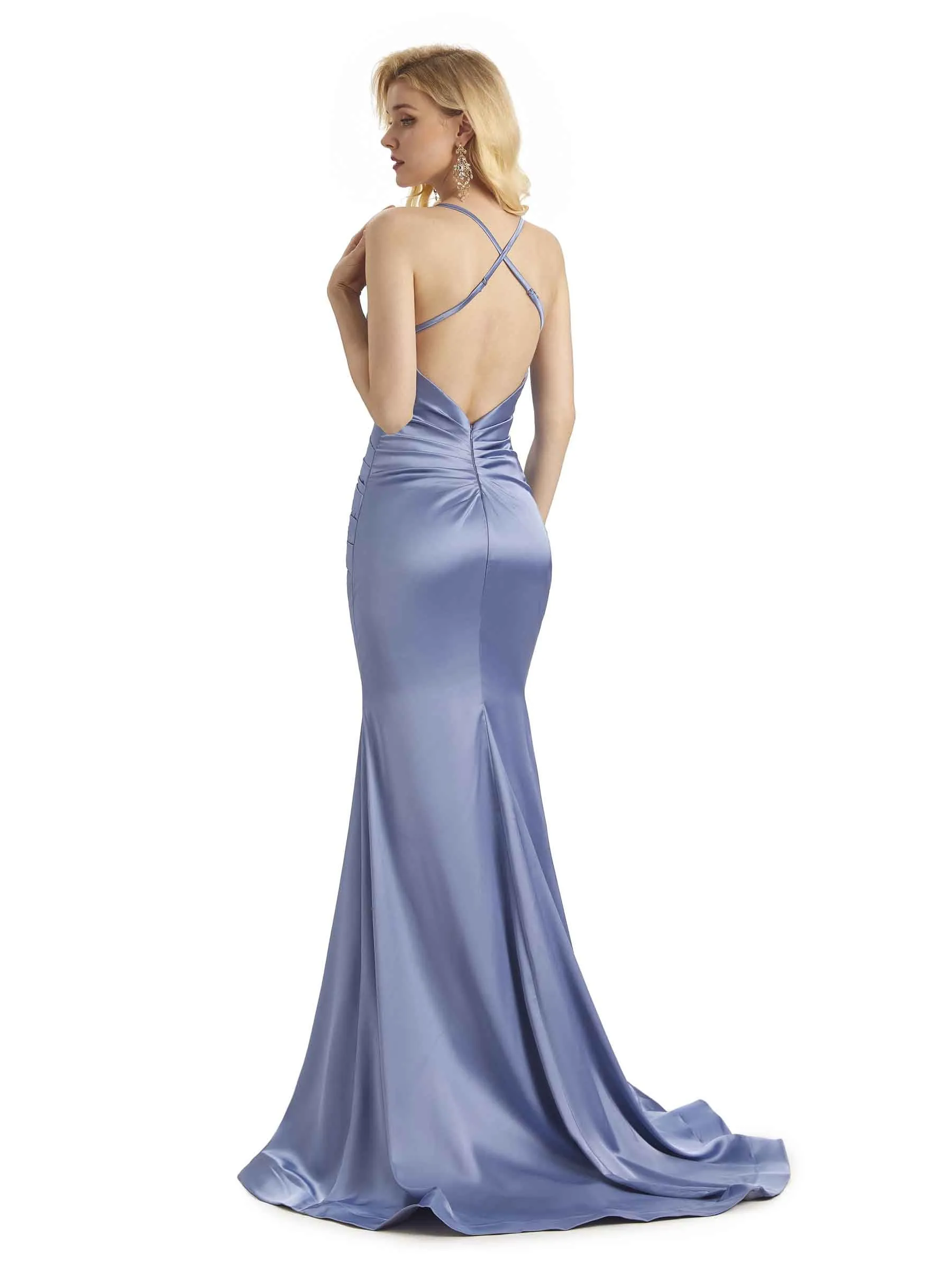 Elegant Soft Satin Mermaid Spaghetti Strap Backless Long Formal Prom Dresses Online sold by ChicSew product image thumbnail 5