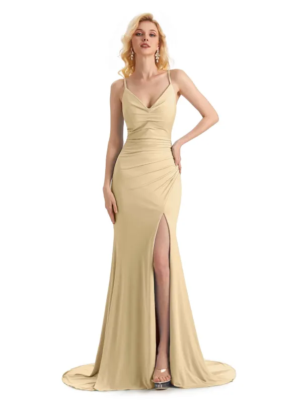 Sexy Mermaid Spaghetti Straps Stretchy Jersey Long Maxi Formal Prom Dresses sold by ChicSew
