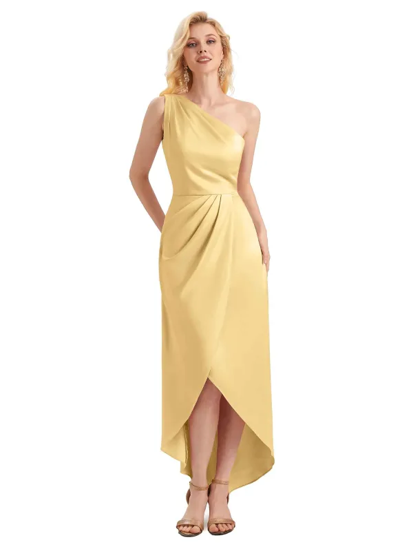 Sexy Soft Satin One Shoulder Asymmetrical Midi Party Prom Dresses sold by ChicSew