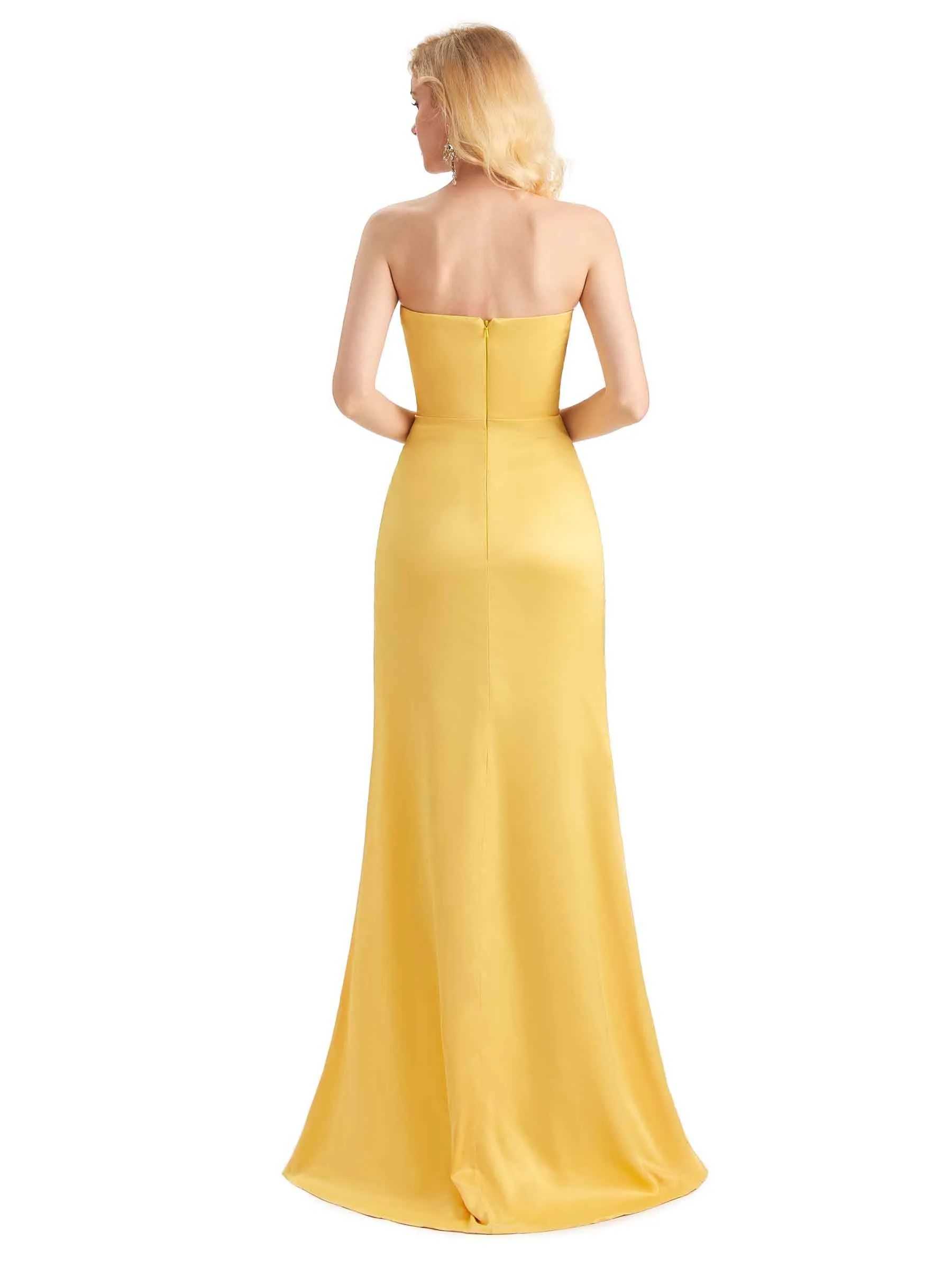 Unique Soft Satin Side Slit One Shoulder Long Mermaid Maid of Honor Dresses sold by ChicSew product image thumbnail 3