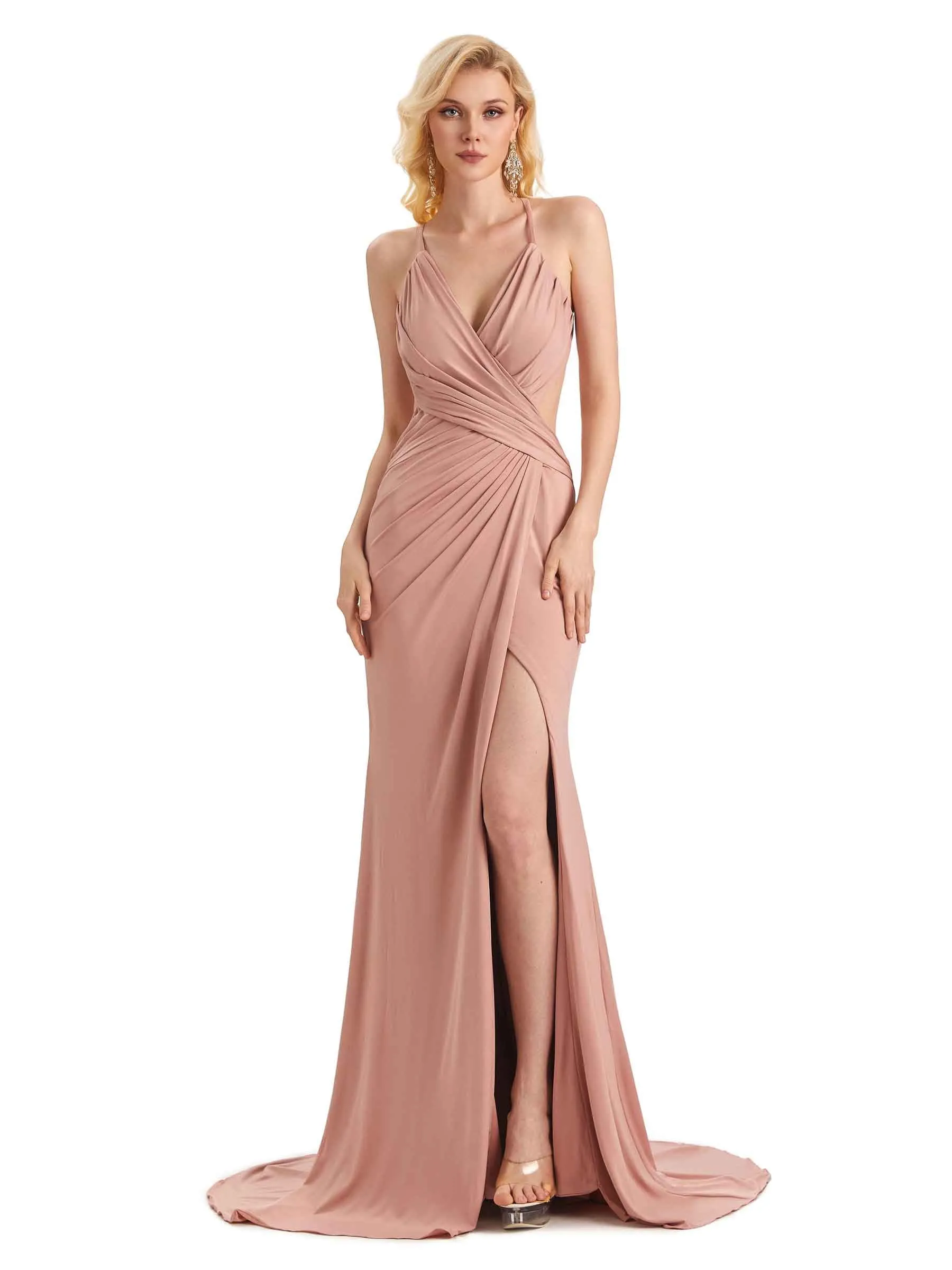 Sexy Mermaid Spaghetti Straps Side Slit Stretchy Jersey Long Formal Bridesmaid Dresses sold by ChicSew