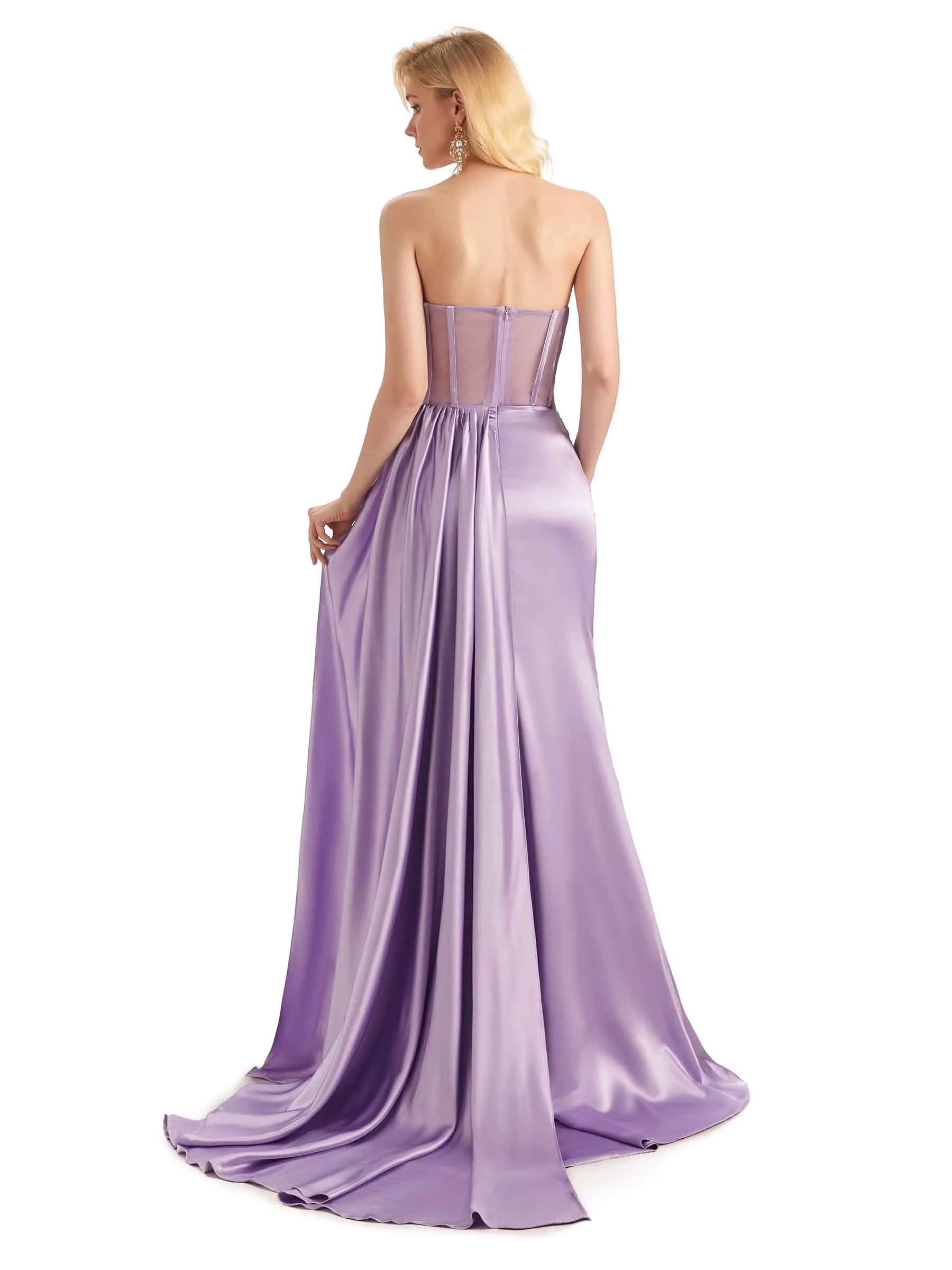 Sexy Soft Satin Side Slit See Through Floor-Length Long Mermaid Bridesmaid Dresses sold by ChicSew product image thumbnail 4