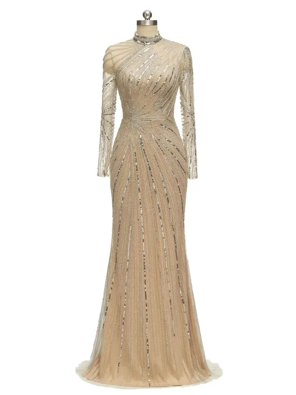 Gorgeous High Neck Long Sleeves Luxury Mermaid Long Formal Prom Dresses sold by ChicSew