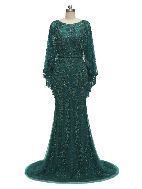Gorgeous Green Mermaid Scoop Long Sleeves Long Evening Prom Dresses Online sold by ChicSew
