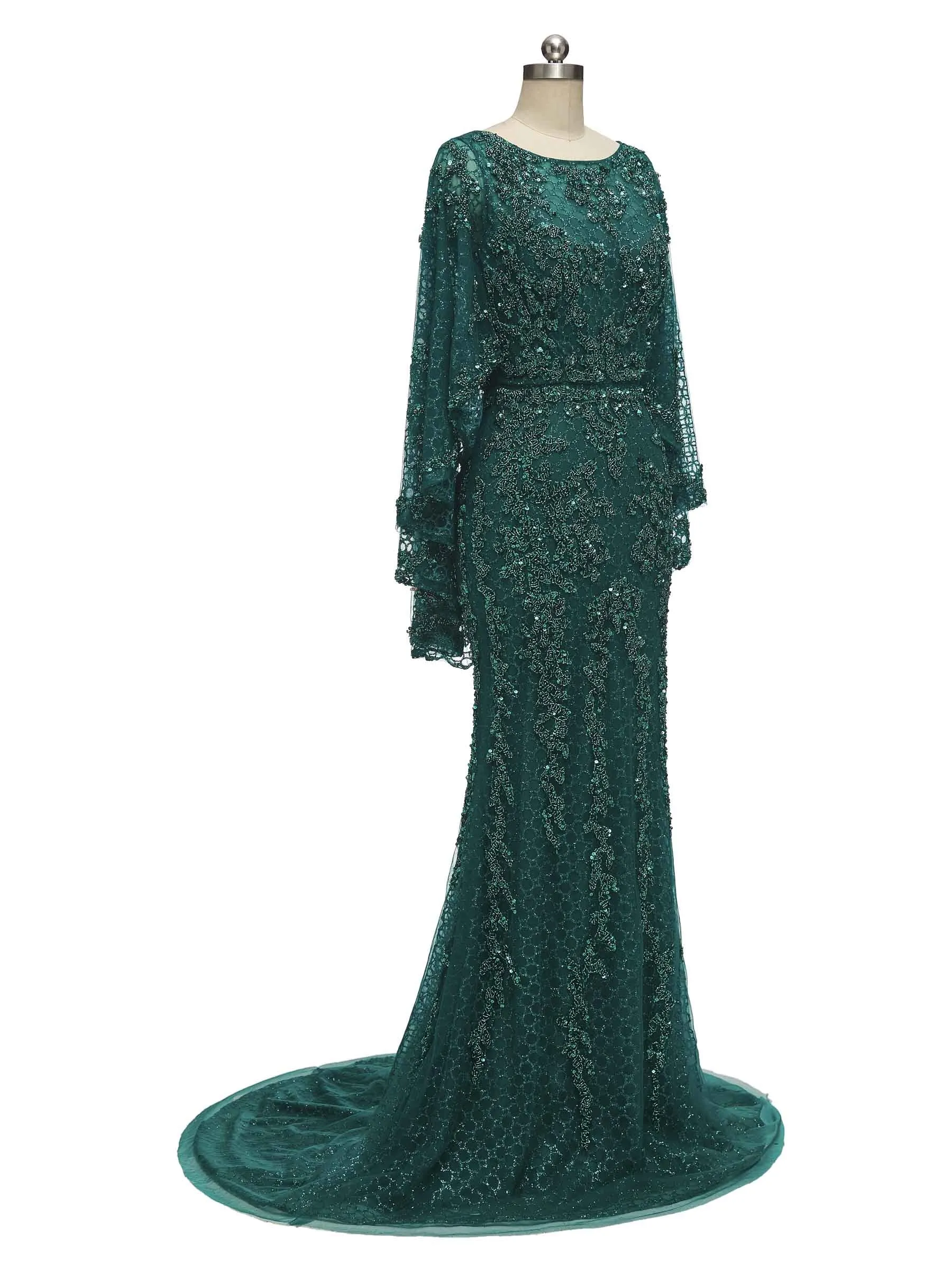 Gorgeous Green Mermaid Scoop Long Sleeves Long Evening Prom Dresses Online sold by ChicSew product image thumbnail 5