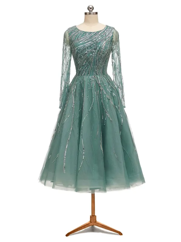 Sparky Dusty Green Long Sleeves Short Party Beaded Prom Dresses Online sold by ChicSew