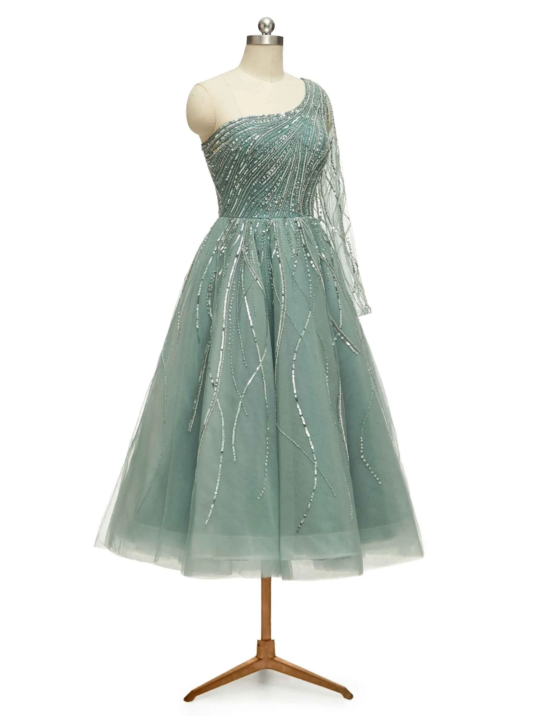 Luxury Green One Shoulder Long Sleeves Evening Party Prom Dresses sold by ChicSew product image thumbnail 5