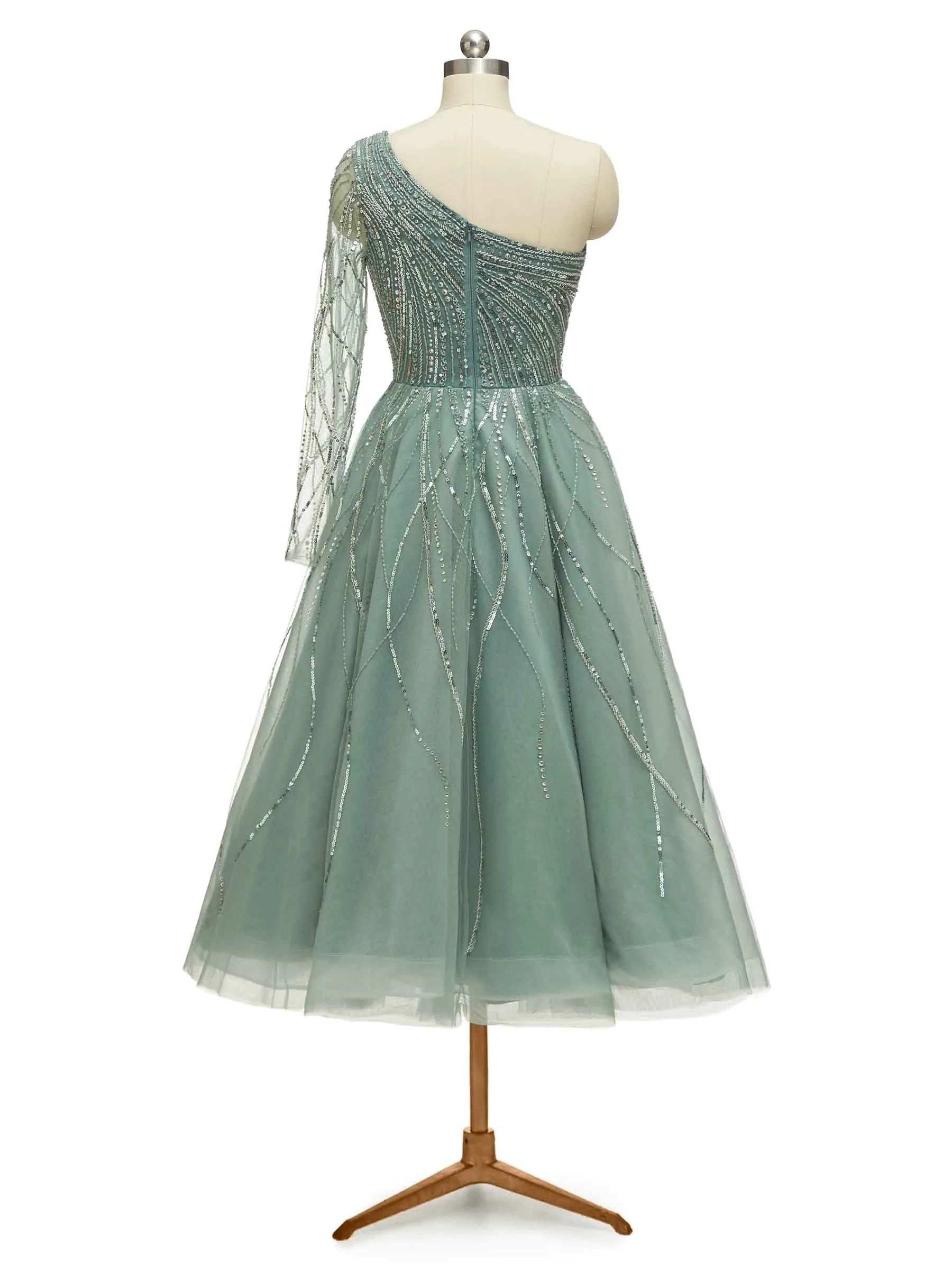 Luxury Green One Shoulder Long Sleeves Evening Party Prom Dresses sold by ChicSew product image thumbnail 4