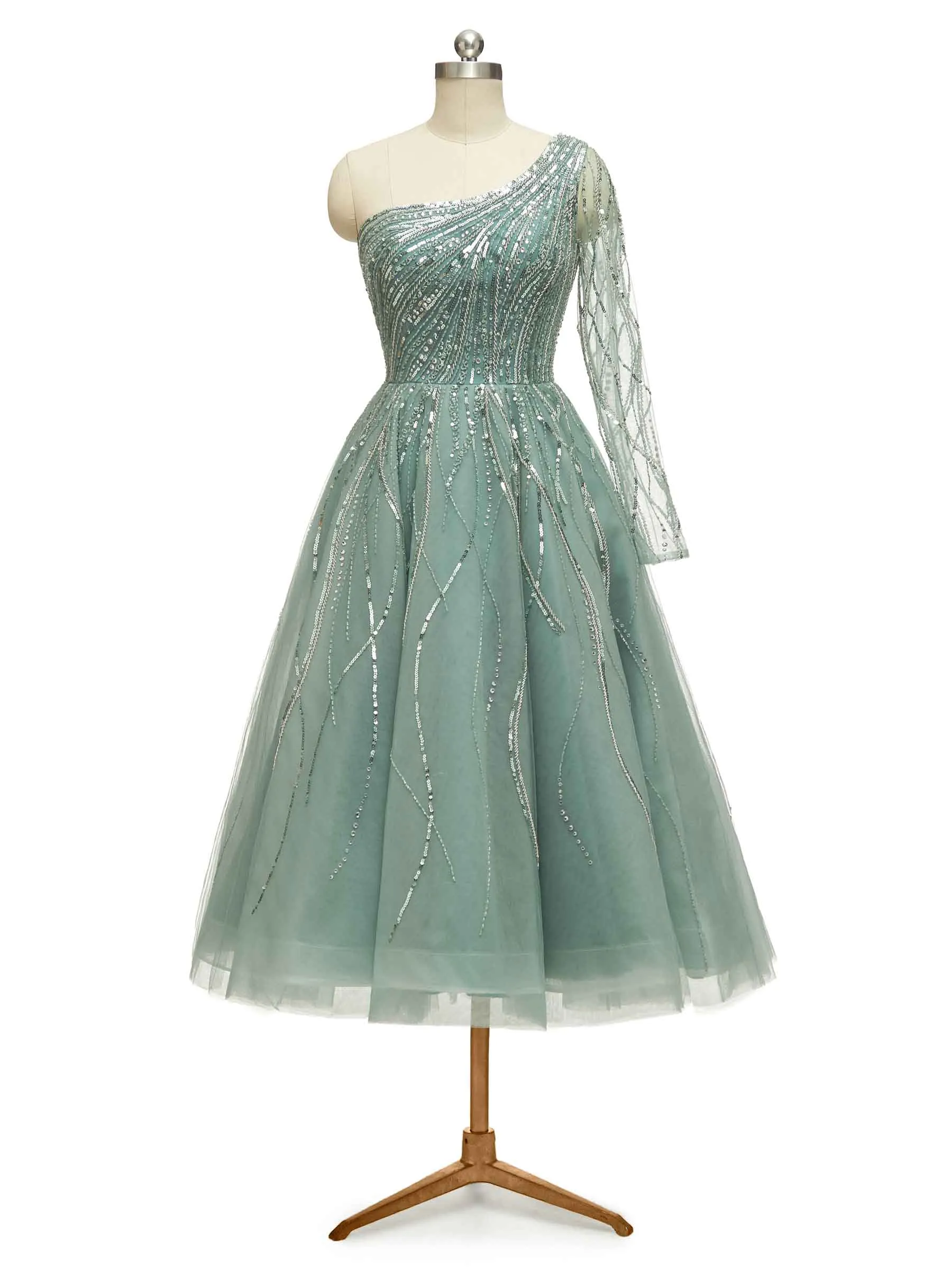 Luxury Green One Shoulder Long Sleeves Evening Party Prom Dresses sold by ChicSew