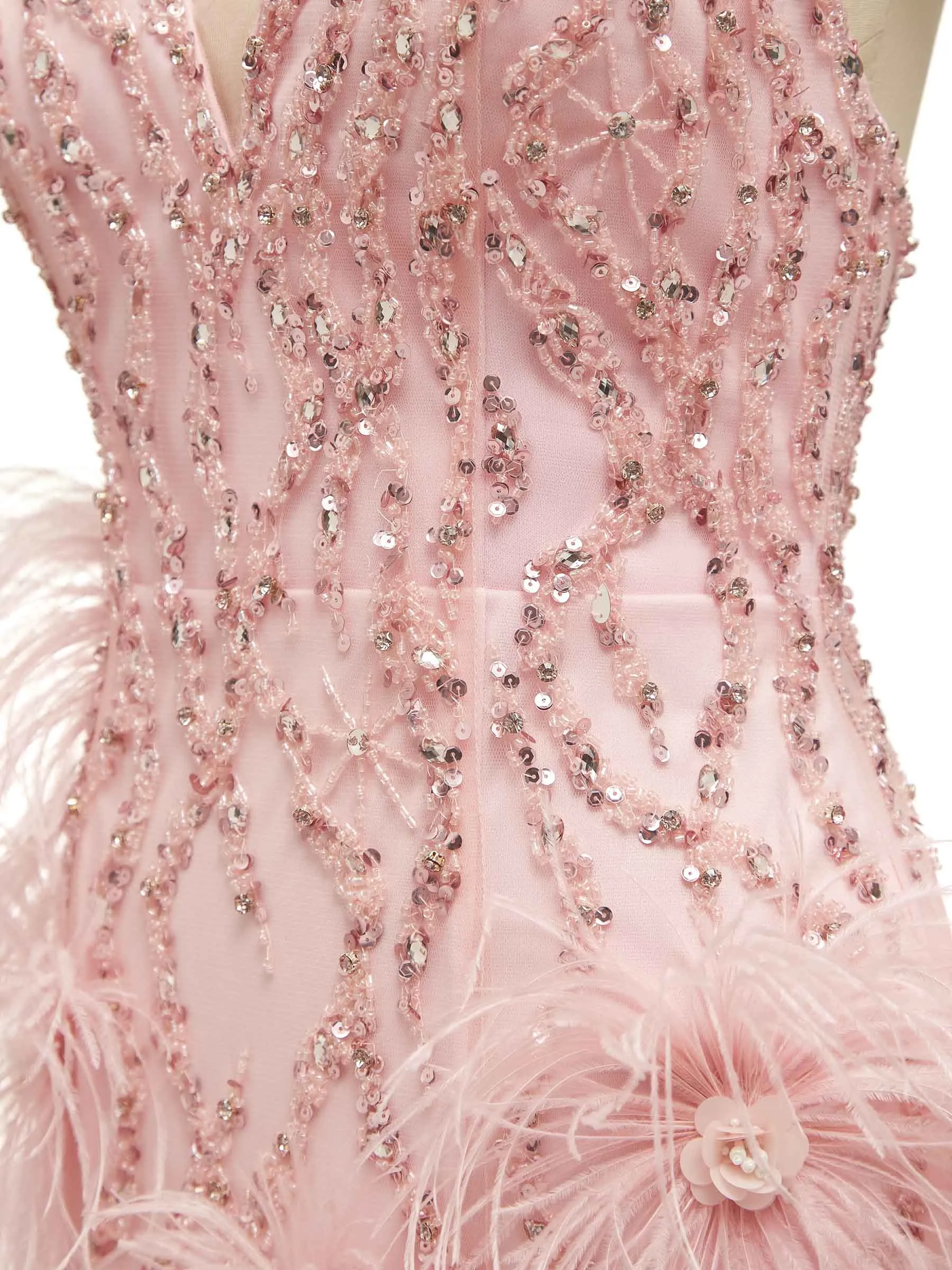 Cute Pink Spaghetti Straps Feather Short Cocktail Party Prom Dresses Online sold by ChicSew product image thumbnail 4