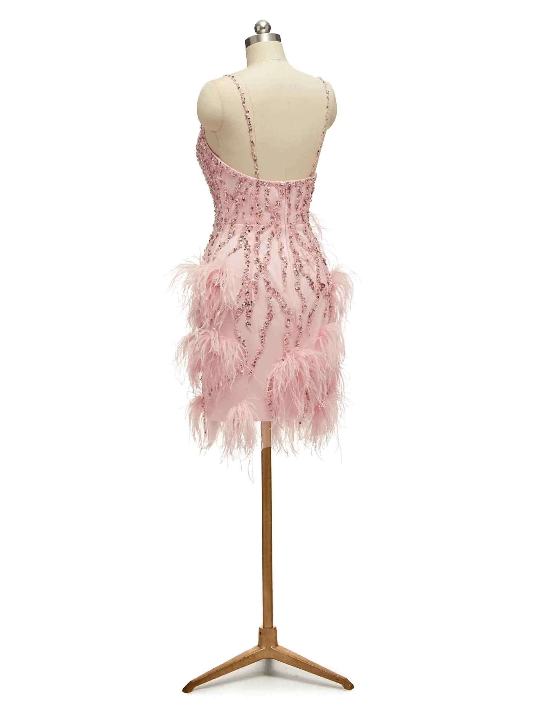 Cute Pink Spaghetti Straps Feather Short Cocktail Party Prom Dresses Online sold by ChicSew product image thumbnail 3