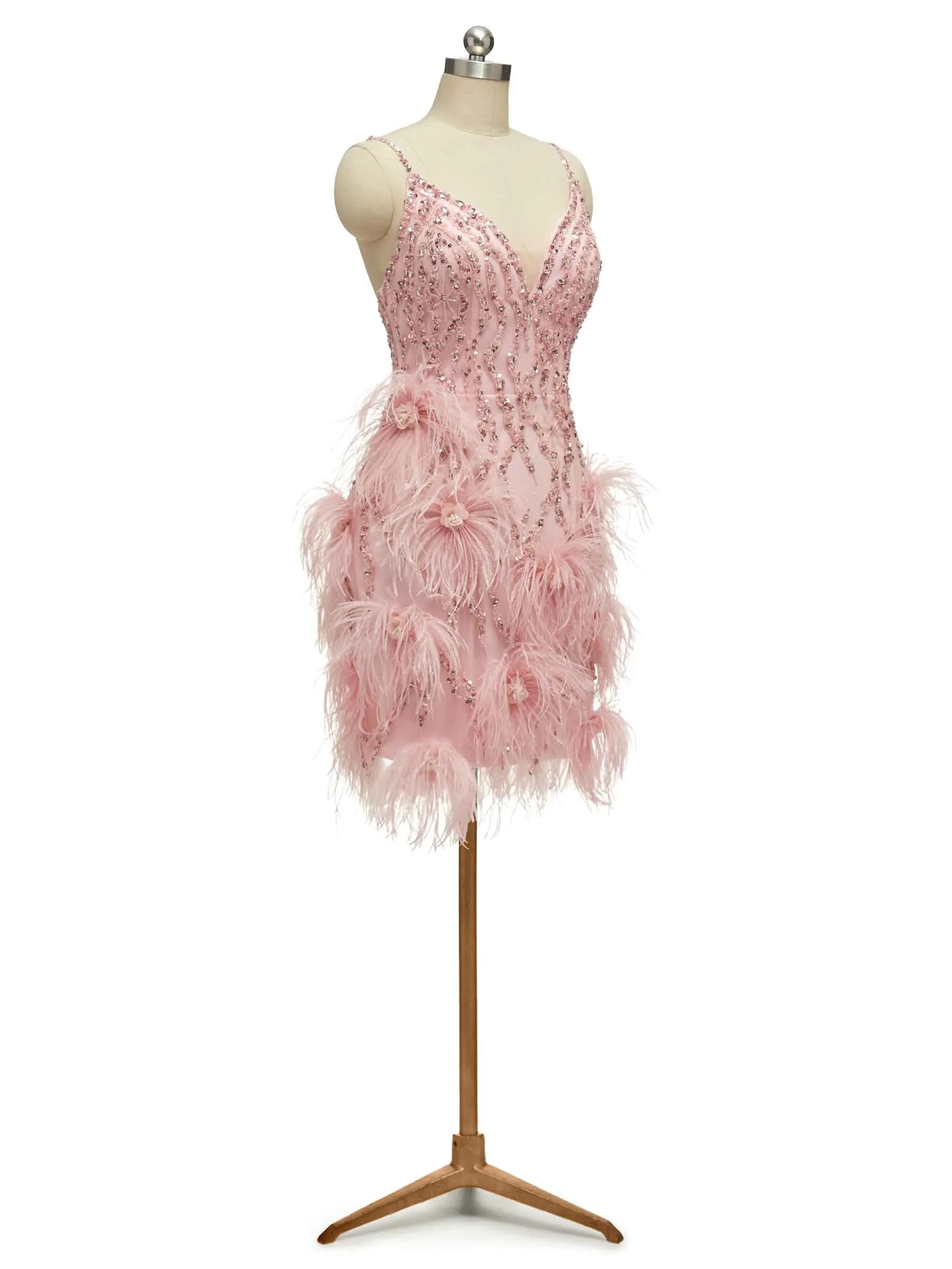 Cute Pink Spaghetti Straps Feather Short Cocktail Party Prom Dresses Online sold by ChicSew product image thumbnail 5