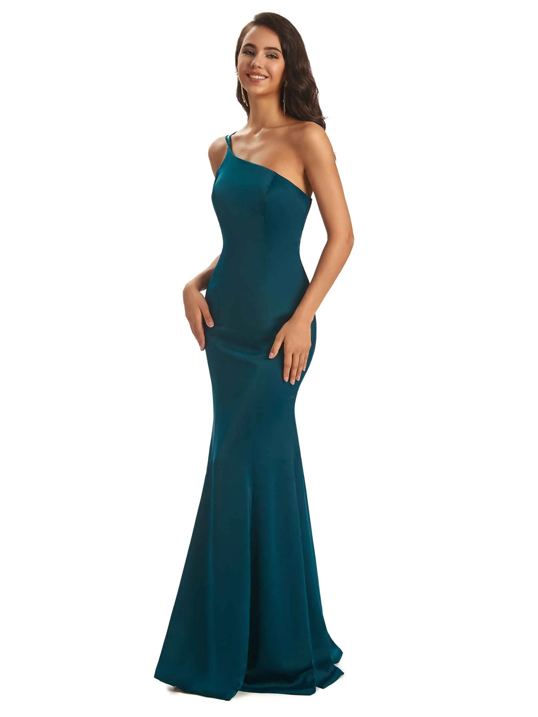 Sexy One Shoulder Pretty Satin Mermaid Party Prom Dresses With Slit Online Sale sold by ChicSew product image thumbnail 5