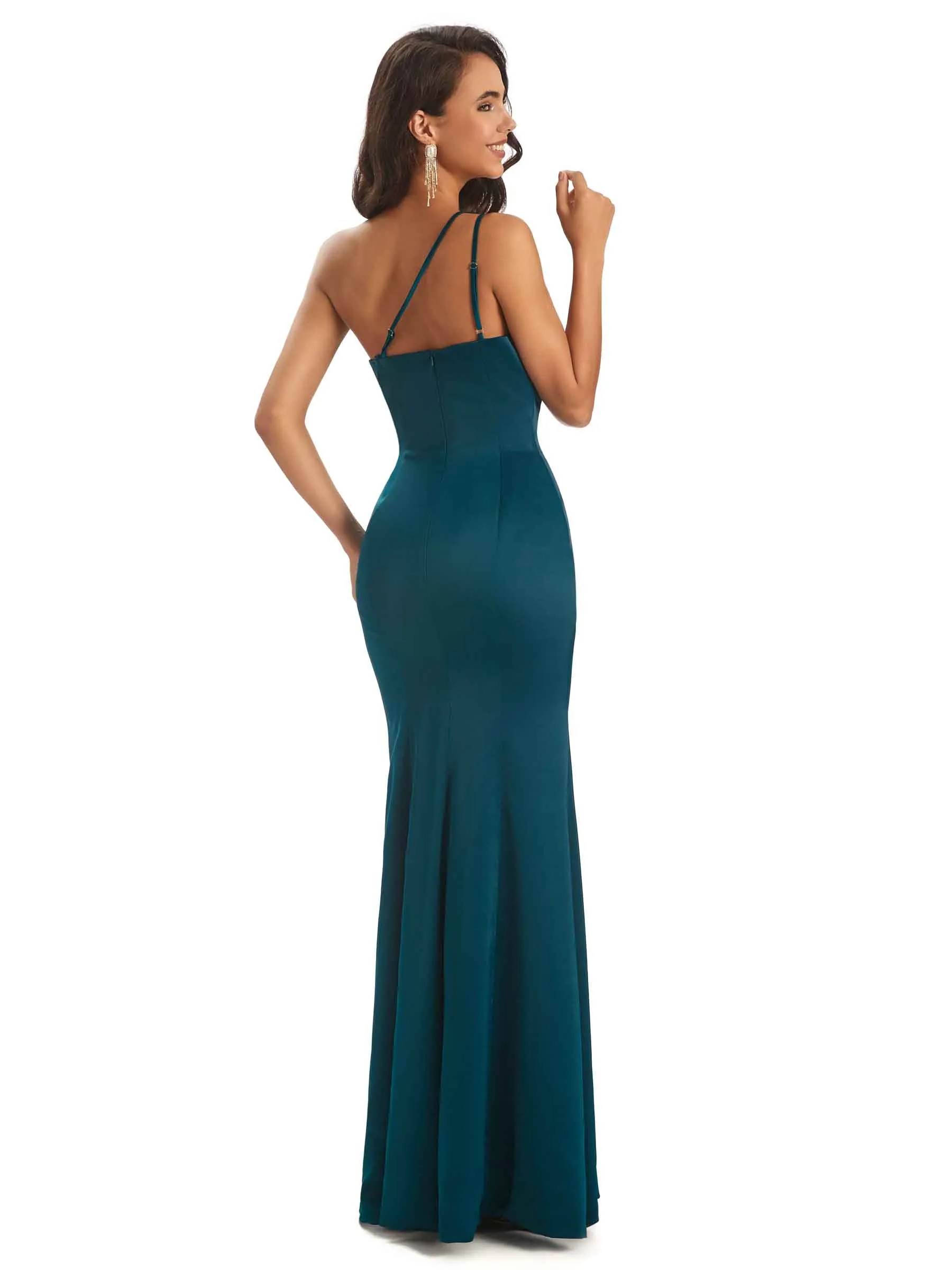 Sexy One Shoulder Pretty Satin Mermaid Party Prom Dresses With Slit Online Sale sold by ChicSew product image thumbnail 3