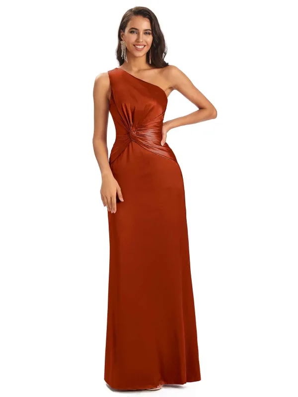 Elegant Side Slit One Shoulder Simple Satin Long Mermaid Formal Prom Dresses Sale sold by ChicSew