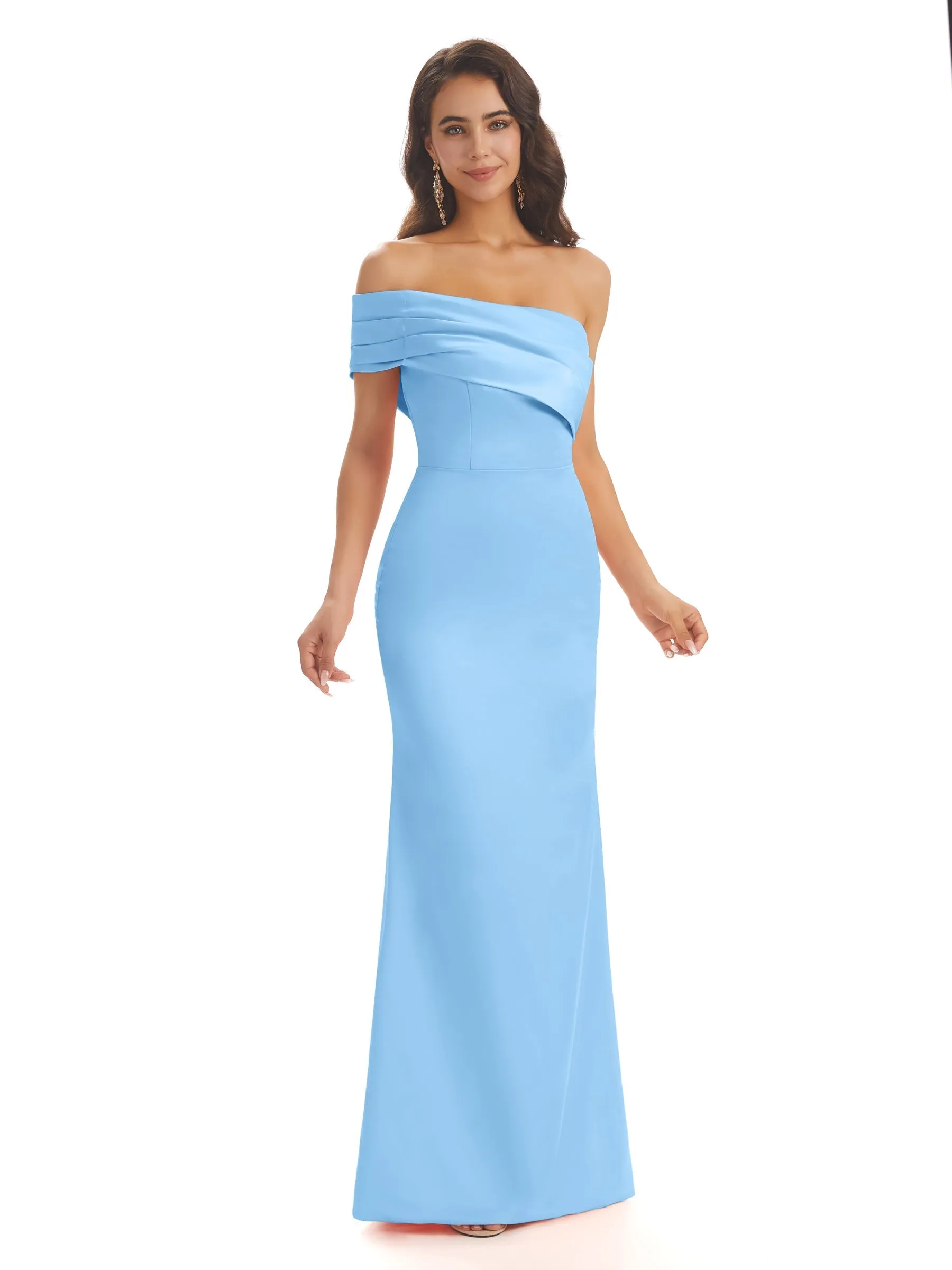 Sexy Side Slit One Shoulder Satin Maxi Mermaid Formal Prom Dresses Sale sold by ChicSew