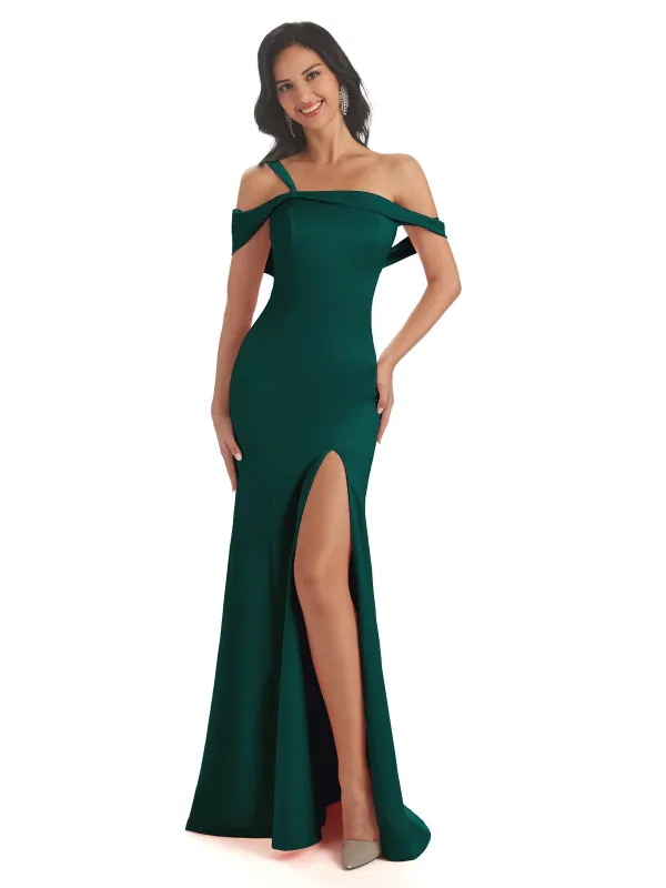 Elegant One Shoulder Side Slit Mermaid Satin Maxi Party Prom Dresses Online Sale sold by ChicSew