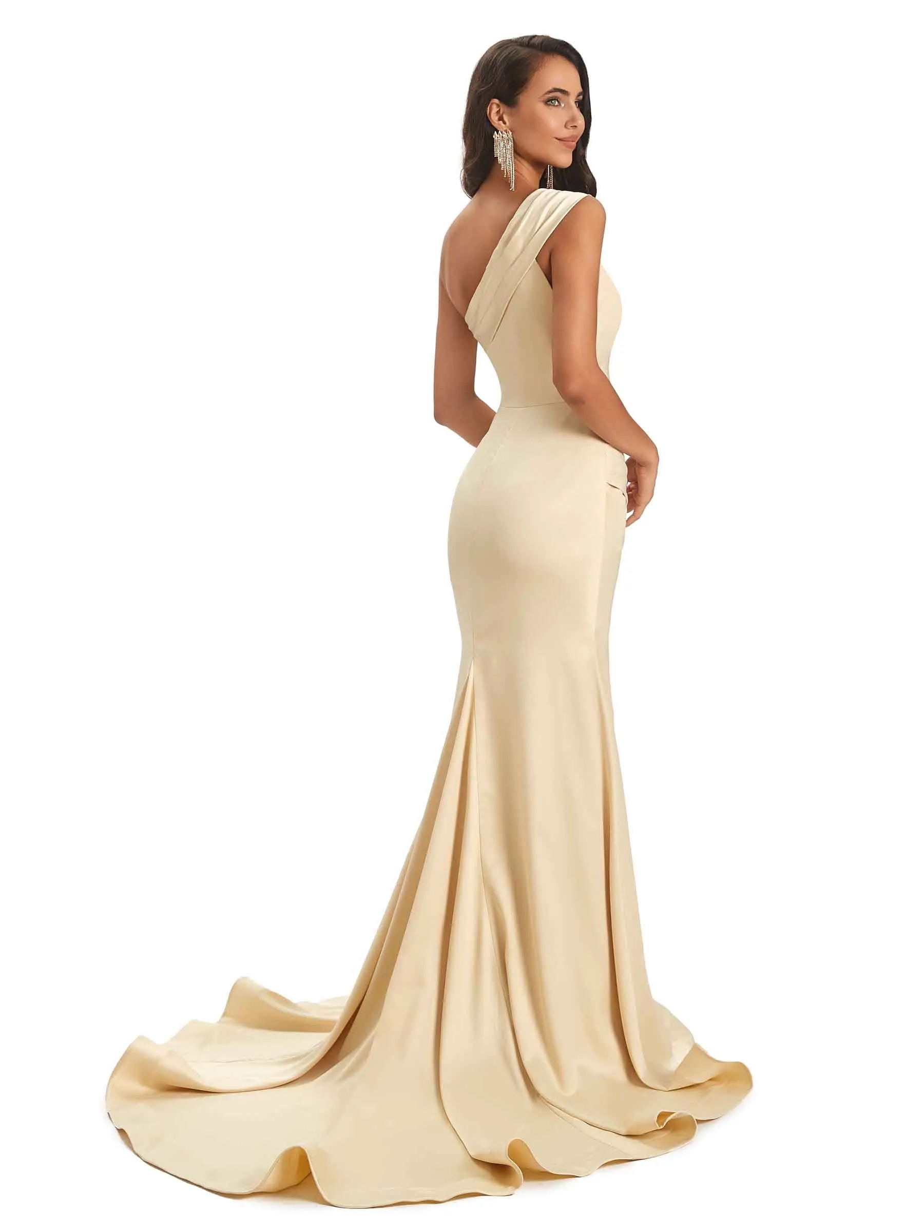 Sexy Satin Side Slit One Shoulder Long Mermaid Formal Prom Dresses Sale sold by ChicSew product image thumbnail 3