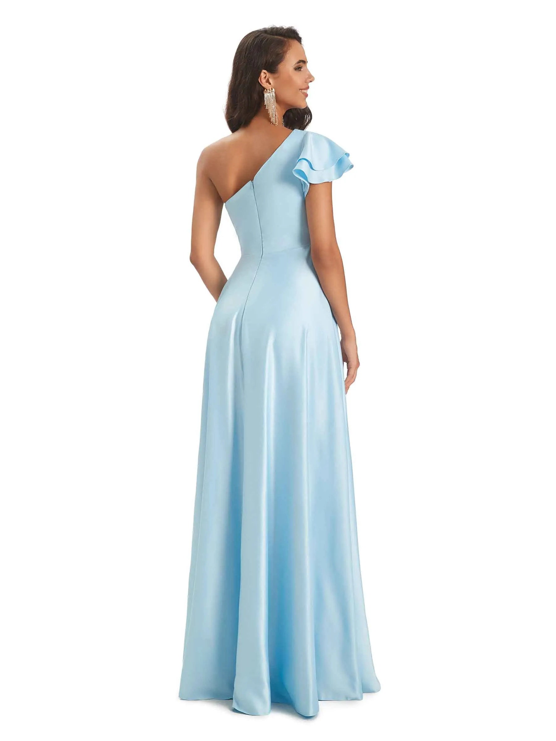 Sexy Satin Long Maxi One Shoulder Formal Prom Dresses Online sold by ChicSew product image thumbnail 3