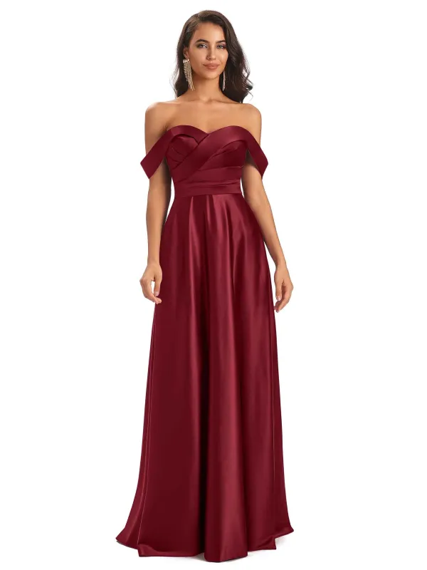 Modern Soft Satin Off The Shoulder Long Formal Dresses For Women sold by ChicSew