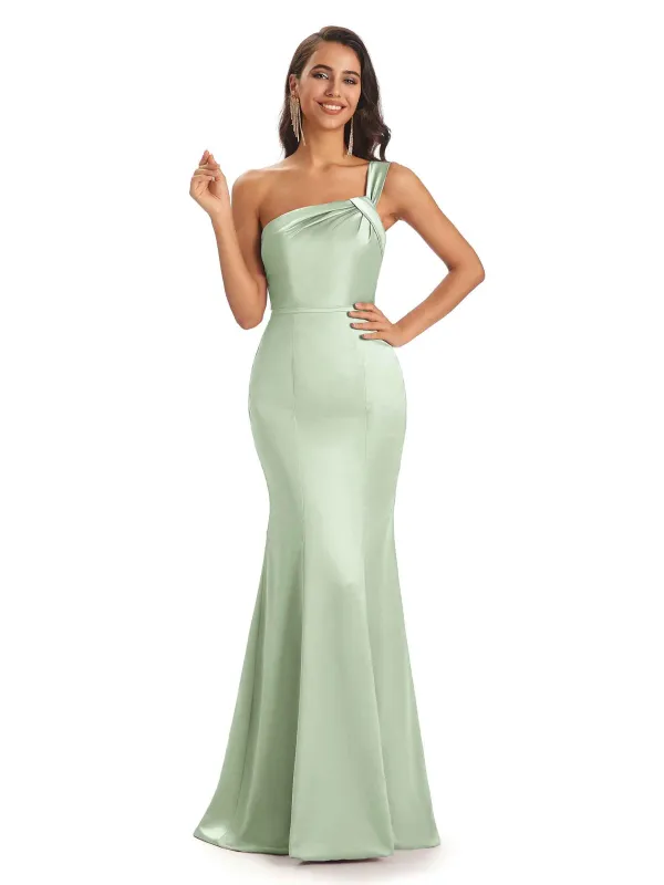 Sexy One shoulder Soft Satin Mermaid Maxi Long Wedding Party Guest Dresses sold by ChicSew