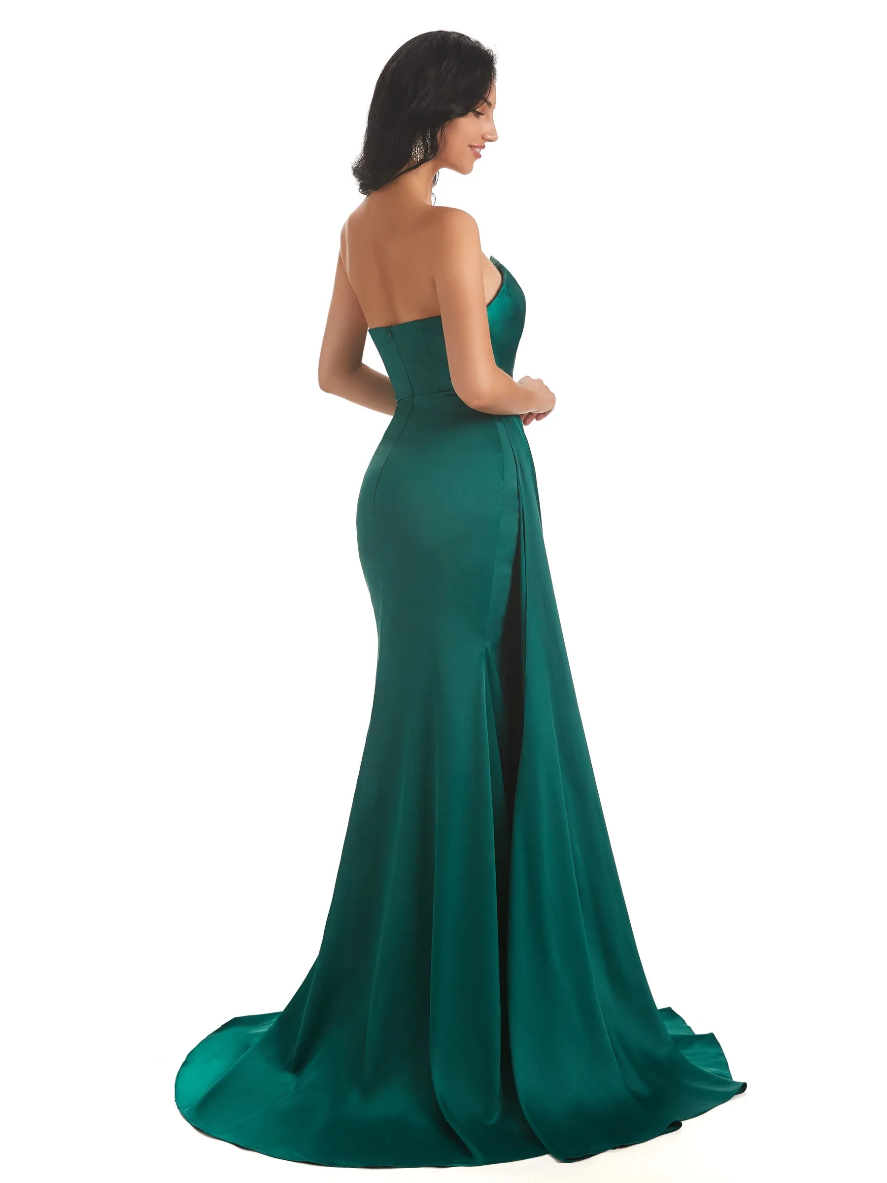 Unique Asymmetric Neckline Mermaid Satin Side Maxi Unique Maid Of Honor Dresses sold by ChicSew product image thumbnail 3