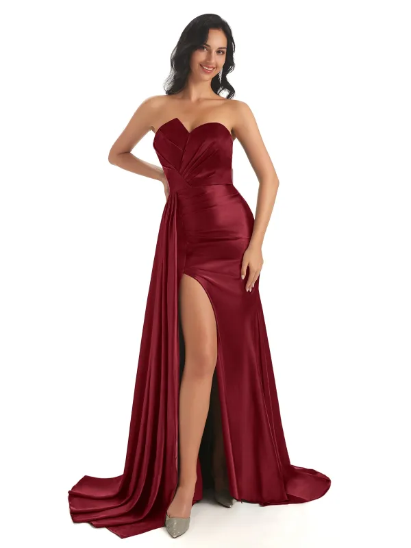 Unique Asymmetric Neckline Mermaid Satin Side Maxi Unique Maid Of Honor Dresses sold by ChicSew