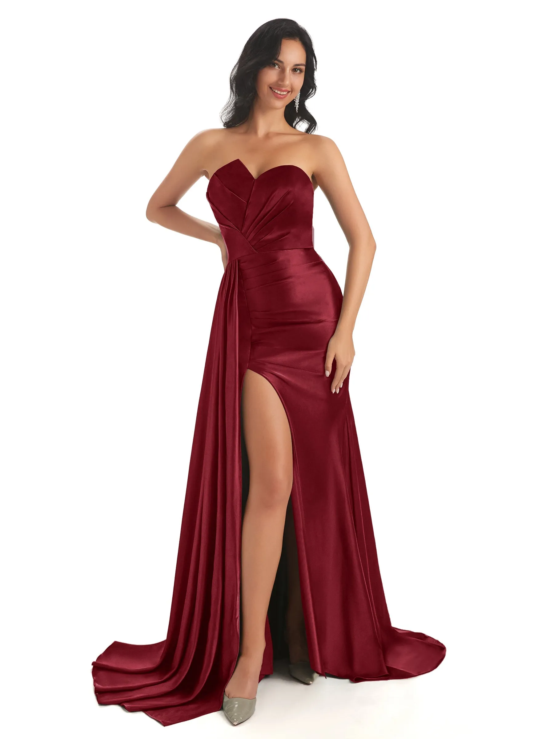 Unique Asymmetric Neckline Mermaid Satin Side Maxi Unique Maid Of Honor Dresses sold by ChicSew
