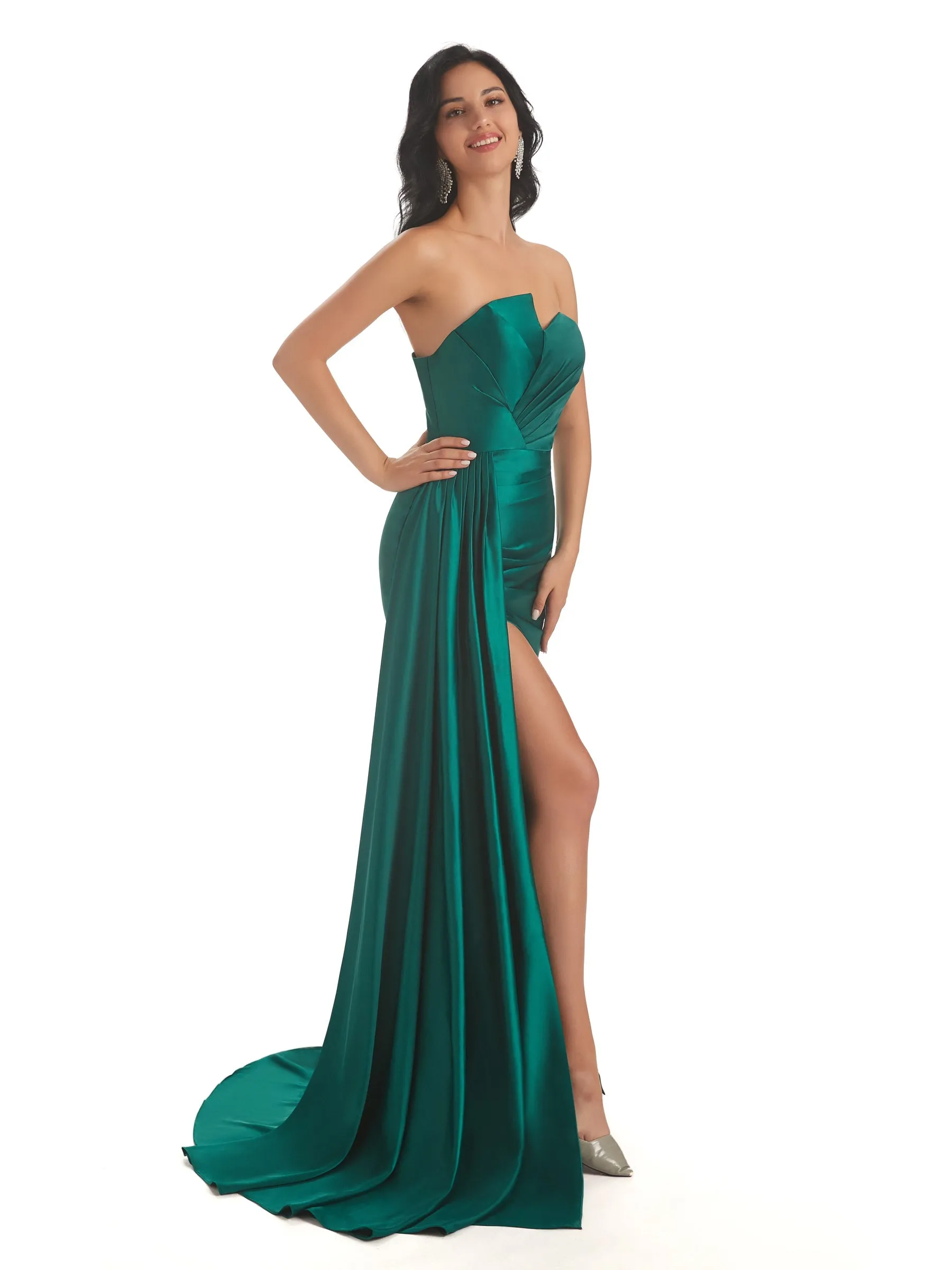 Unique Asymmetric Neckline Mermaid Satin Side Maxi Unique Maid Of Honor Dresses sold by ChicSew product image thumbnail 4