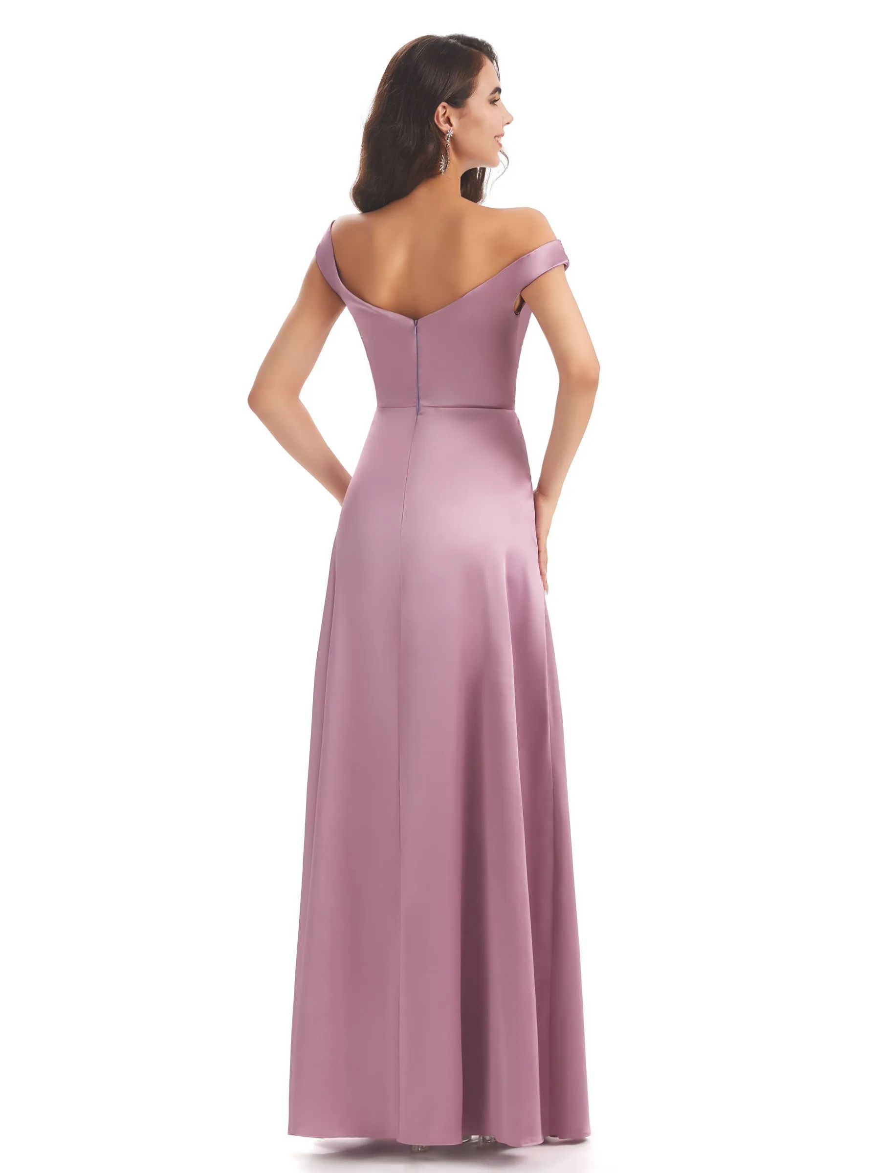 Elegant Silky Satin Off The Shoulder Long Wedding Outfits For Women sold by ChicSew product image thumbnail 3