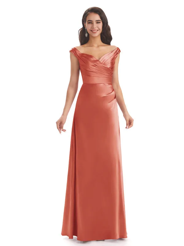 Elegant Silky Satin Off The Shoulder Long Wedding Outfits For Women sold by ChicSew