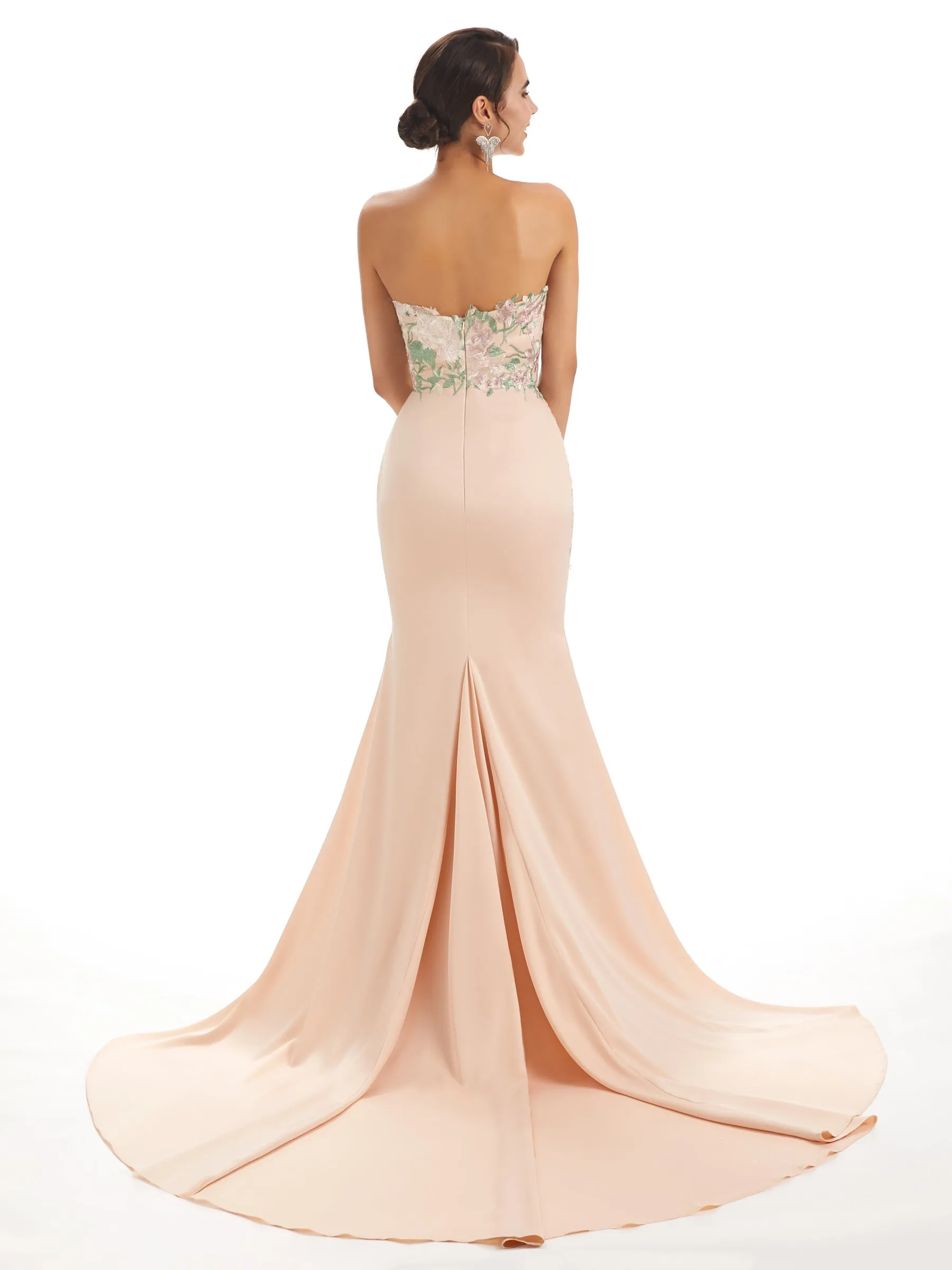 Modern Sweetheart Soft Satin Lace Mermaid Long Wedding Party Dresses sold by ChicSew product image thumbnail 3