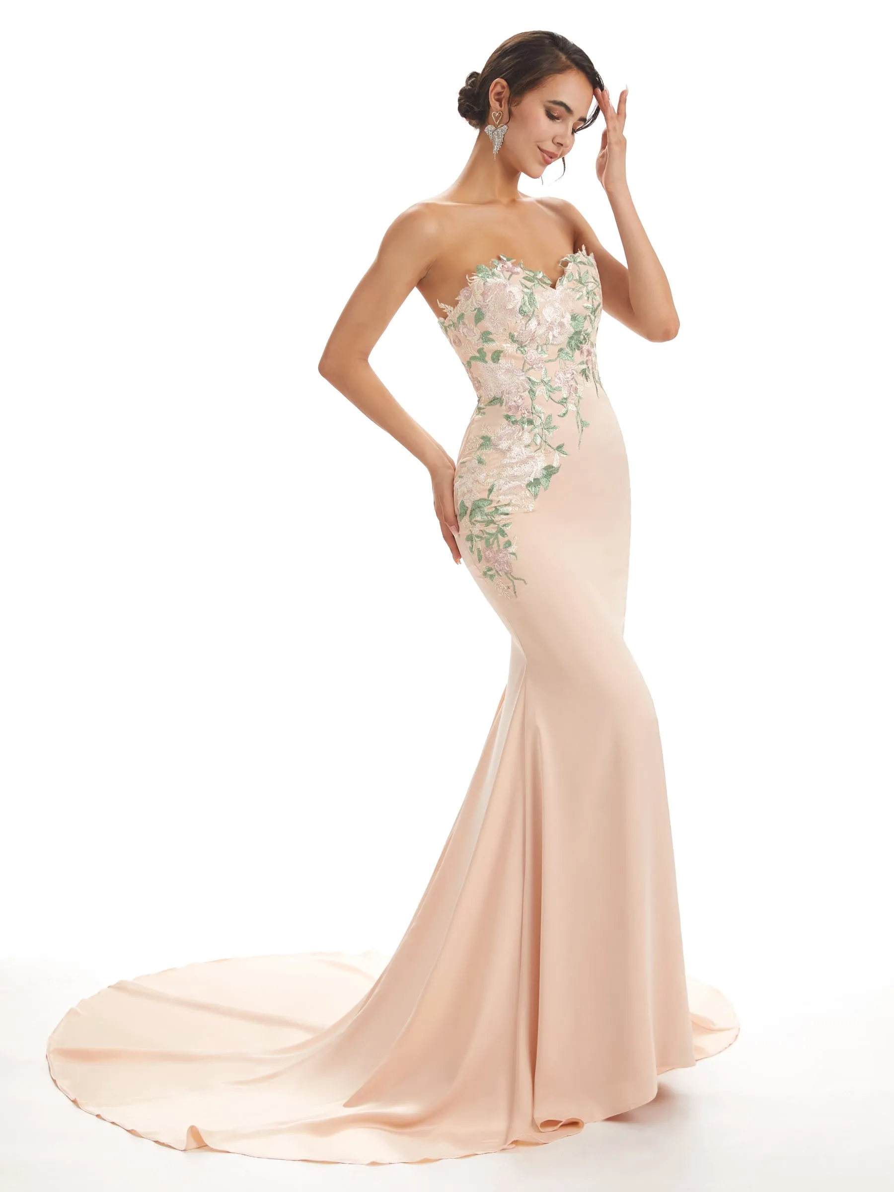 Modern Sweetheart Soft Satin Lace Mermaid Long Wedding Party Dresses sold by ChicSew product image thumbnail 5