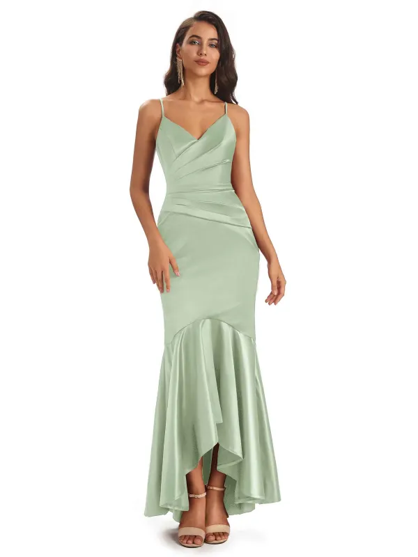 High Low Silky Satin Formal Long Wedding Party Guest Dresses sold by ChicSew