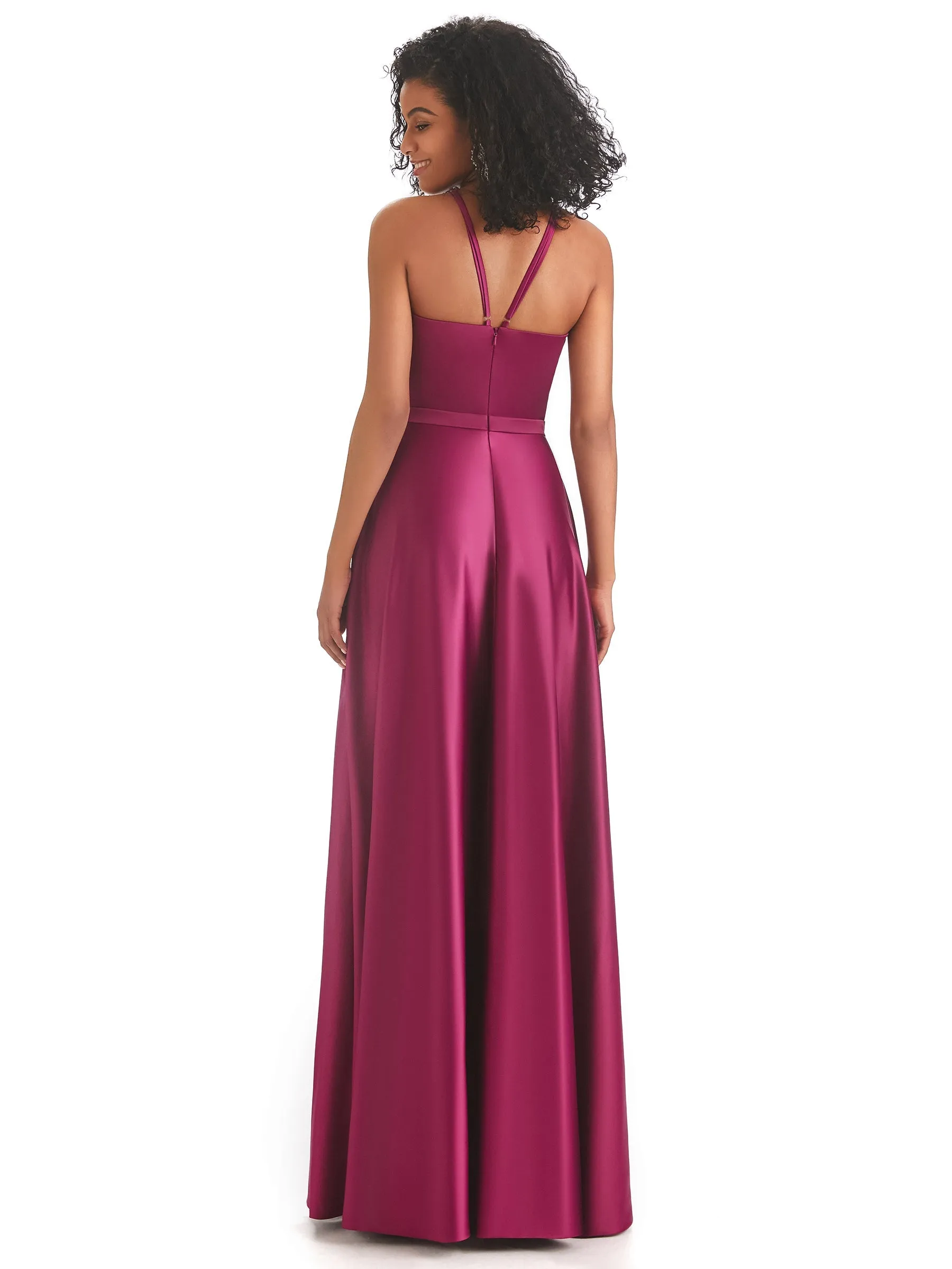 Simple Satin A-line Halter Long Mermaid African Formal Wedding Guest Dresses sold by ChicSew product image thumbnail 3