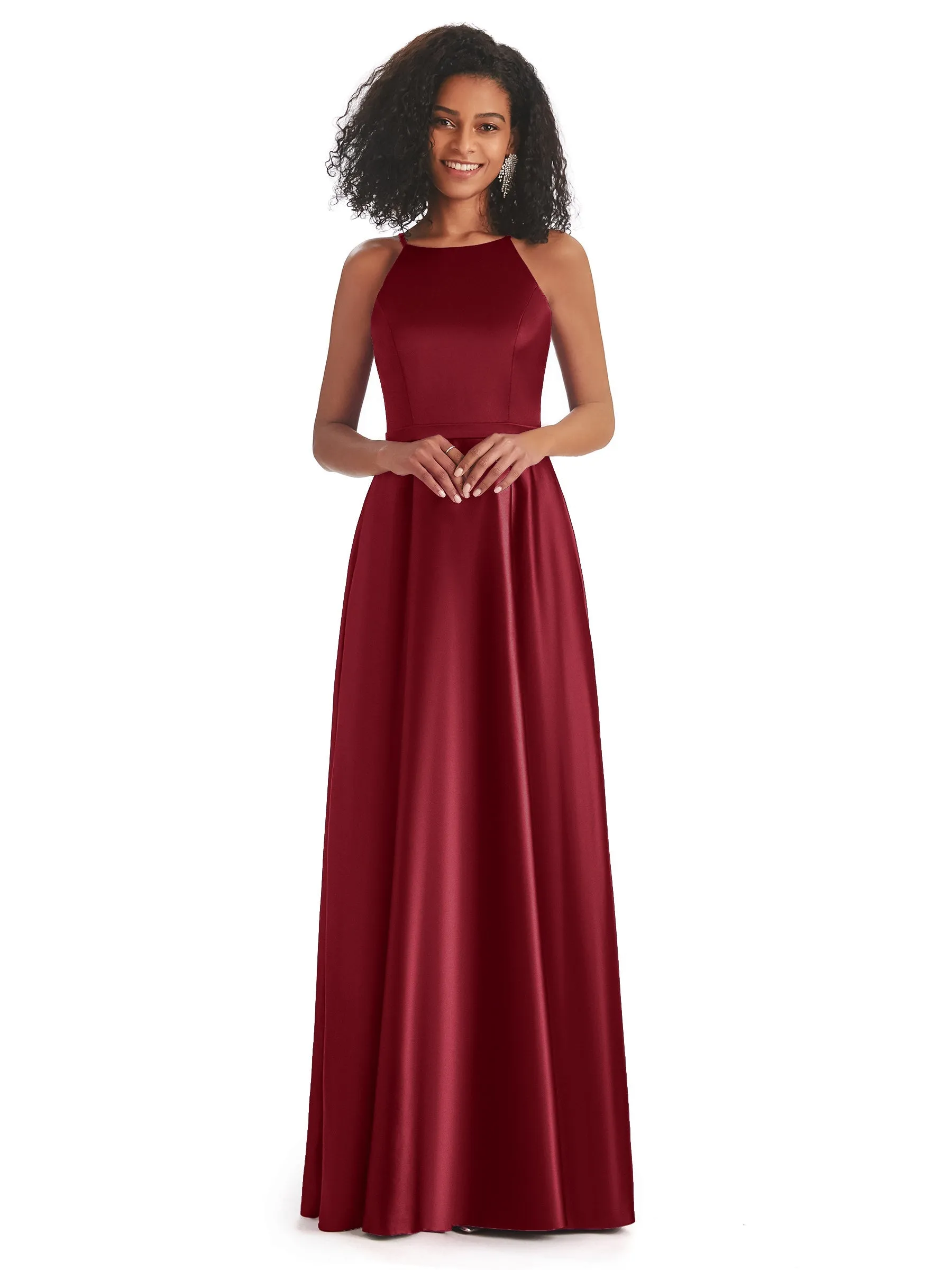 Simple Satin A-line Halter Long Mermaid African Formal Wedding Guest Dresses sold by ChicSew
